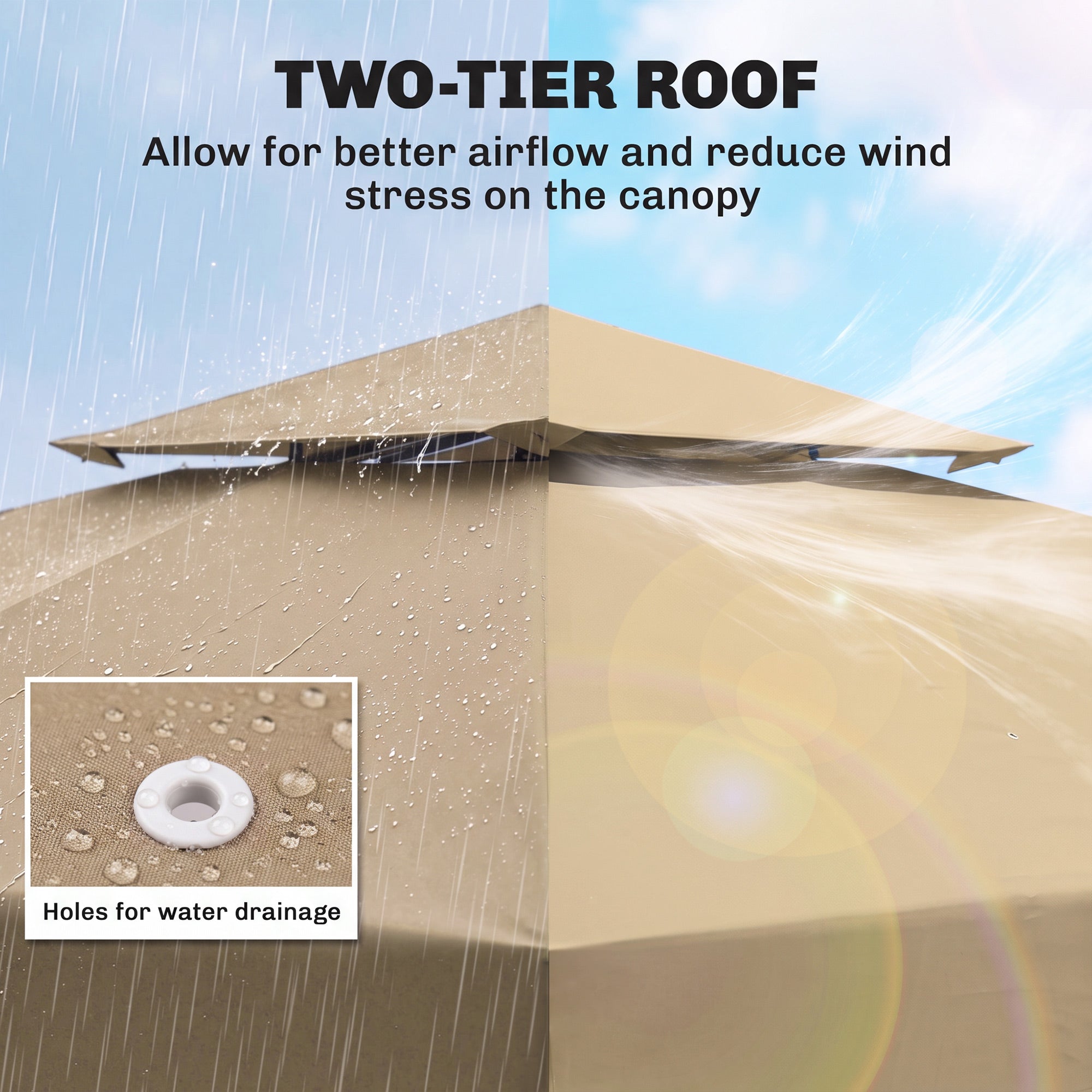 Outsunny 3(m) Gazebo Top Cover Double Tier Canopy Replacement Pavilion Roof Deep Beige