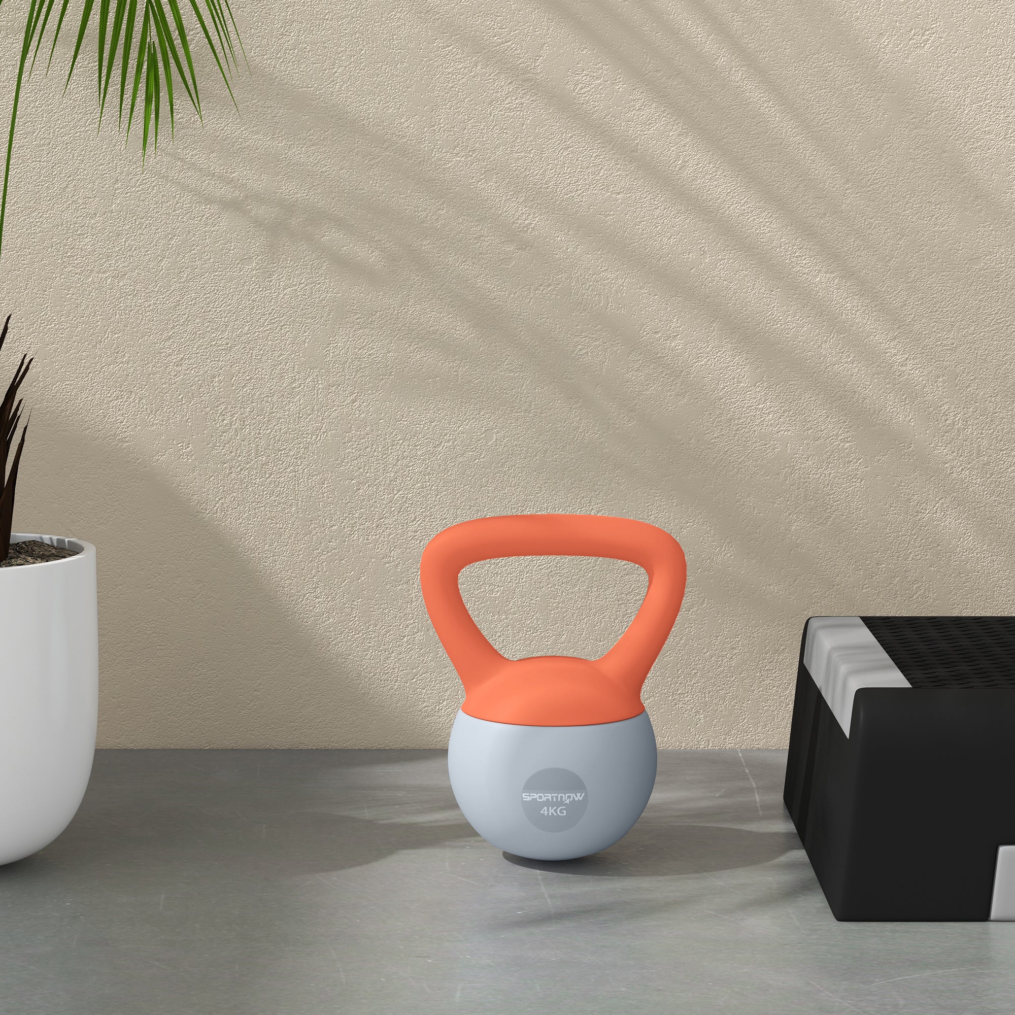 SPORTNOW Soft Kettlebell, 4kg Kettle Bell with Non-Slip Handle for Home Gym Weight Lifting and Strength Training, Orange and Grey - North Peak Garden Furniture