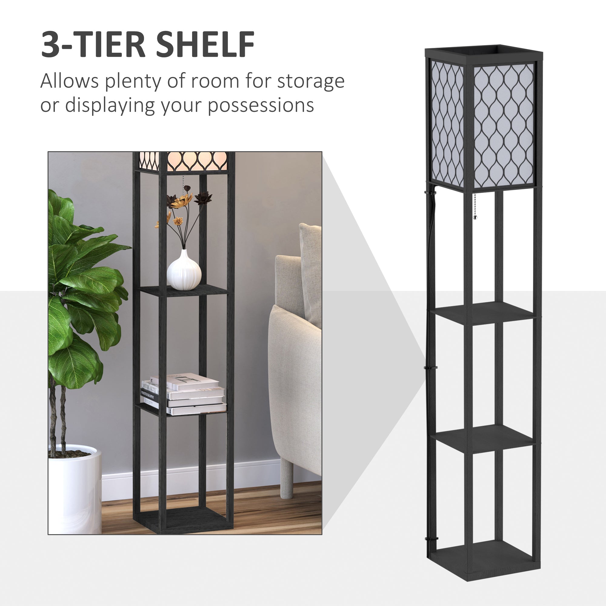 HOMCOM Three-Shelf Standing Lamps Set of 2 - Black