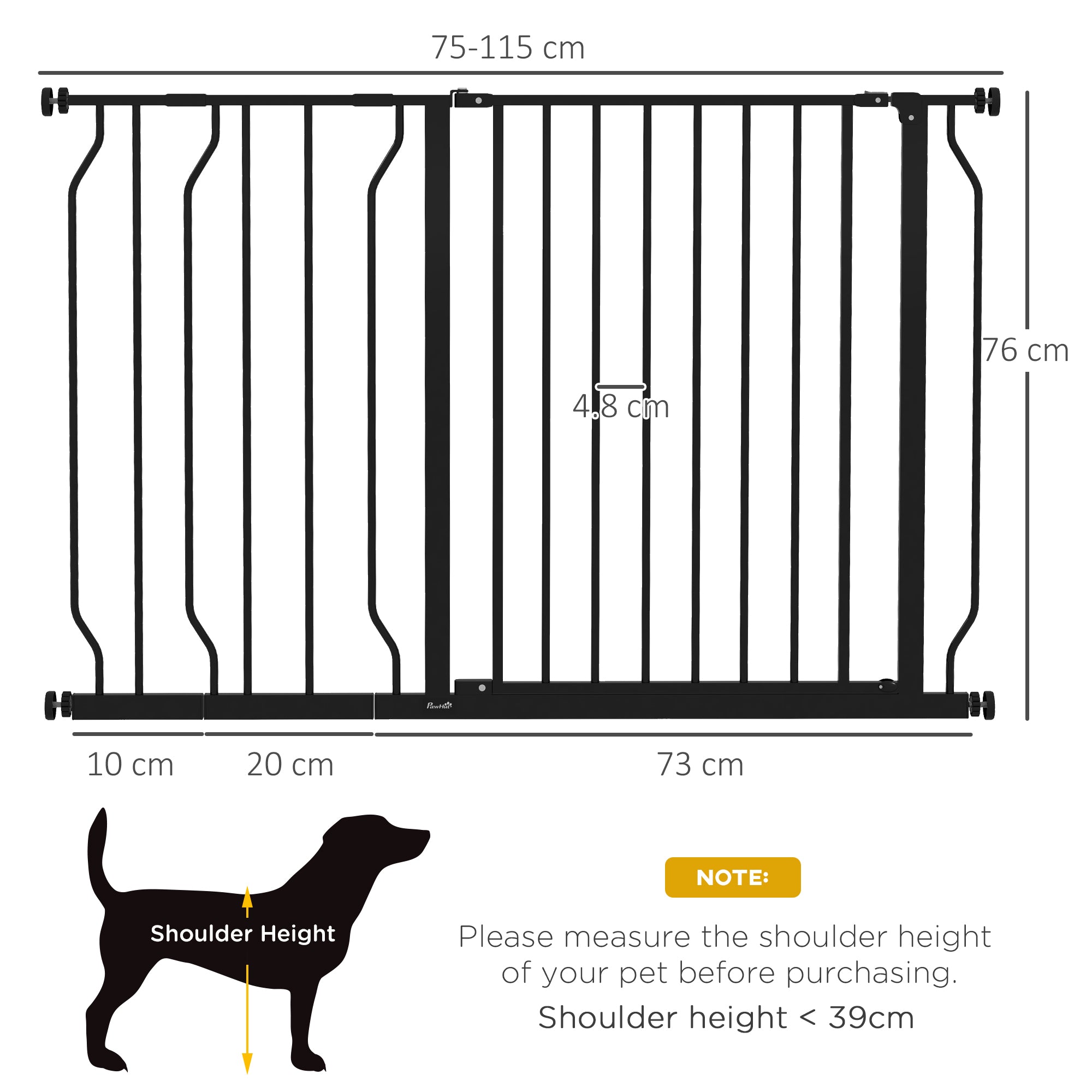 PawHut Wide Dog Safety Gate, with Door Pressure, for Doorways, Hallways, Staircases - Black - North Peak Garden Furniture