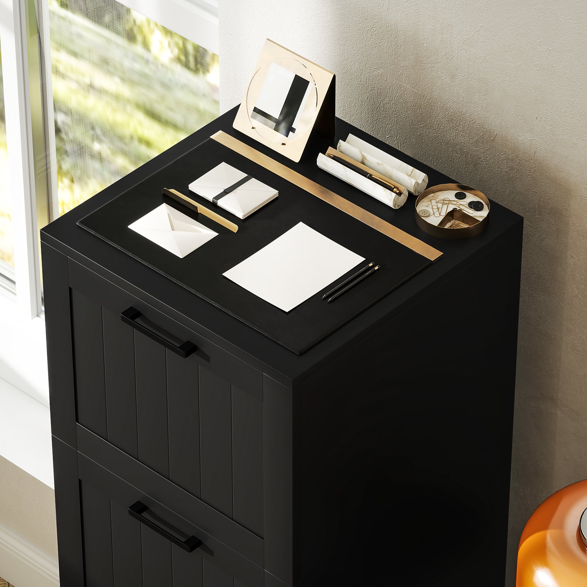 HOMCOM 4 Drawer Filing Cabinet with Lock, Office Storage Cabinet with Adjustable Hanging Bars for A4 Letter Size Files, Black