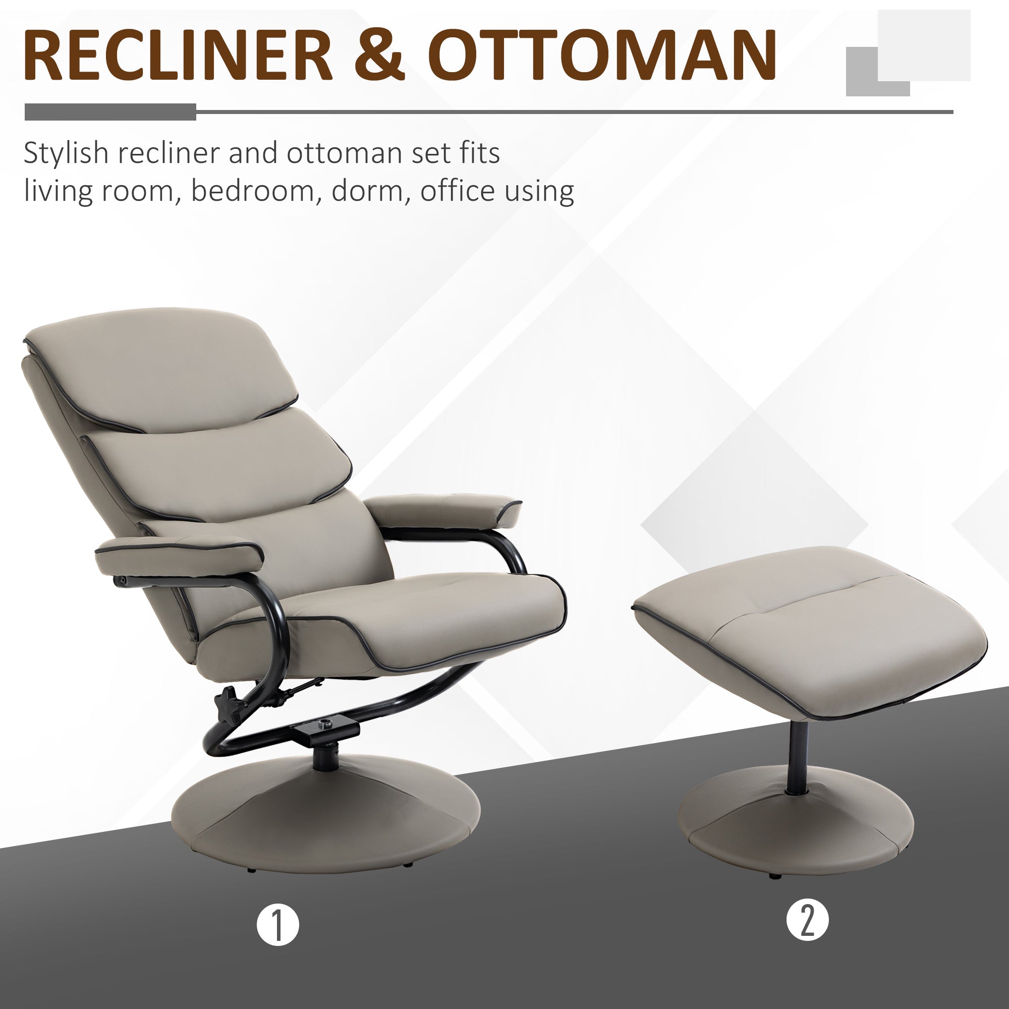 HOMCOM Recliner Chair with Ottoman 360° Swivel Faux Leather High Back Armchair w/ Footrest Stool for Home Office - North Peak Garden Furniture