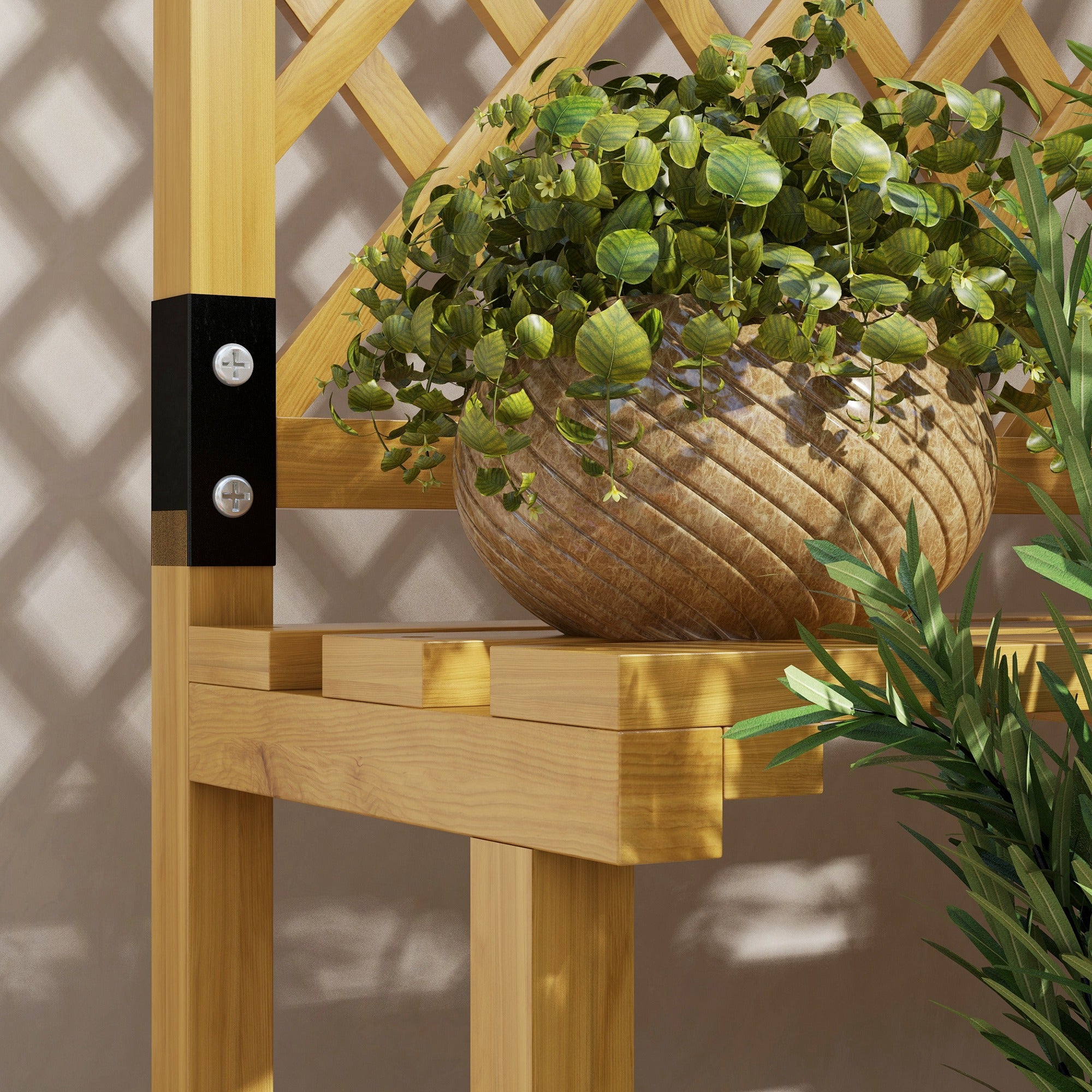 Outsunny Wooden Plant Stand with Trellis, Freestanding Raised Garden Bed for Climbing Plants, Planter Box to Grow Vegetables, Herbs and Flowers for Garden, Patio, Yellow - North Peak Garden Furniture