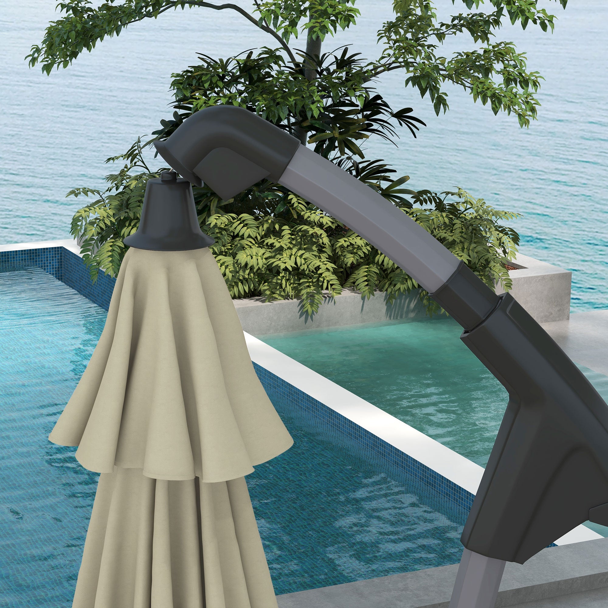 Outsunny 2.7m Cantilever Parasol, with Cross Base - Beige - North Peak Garden Furniture