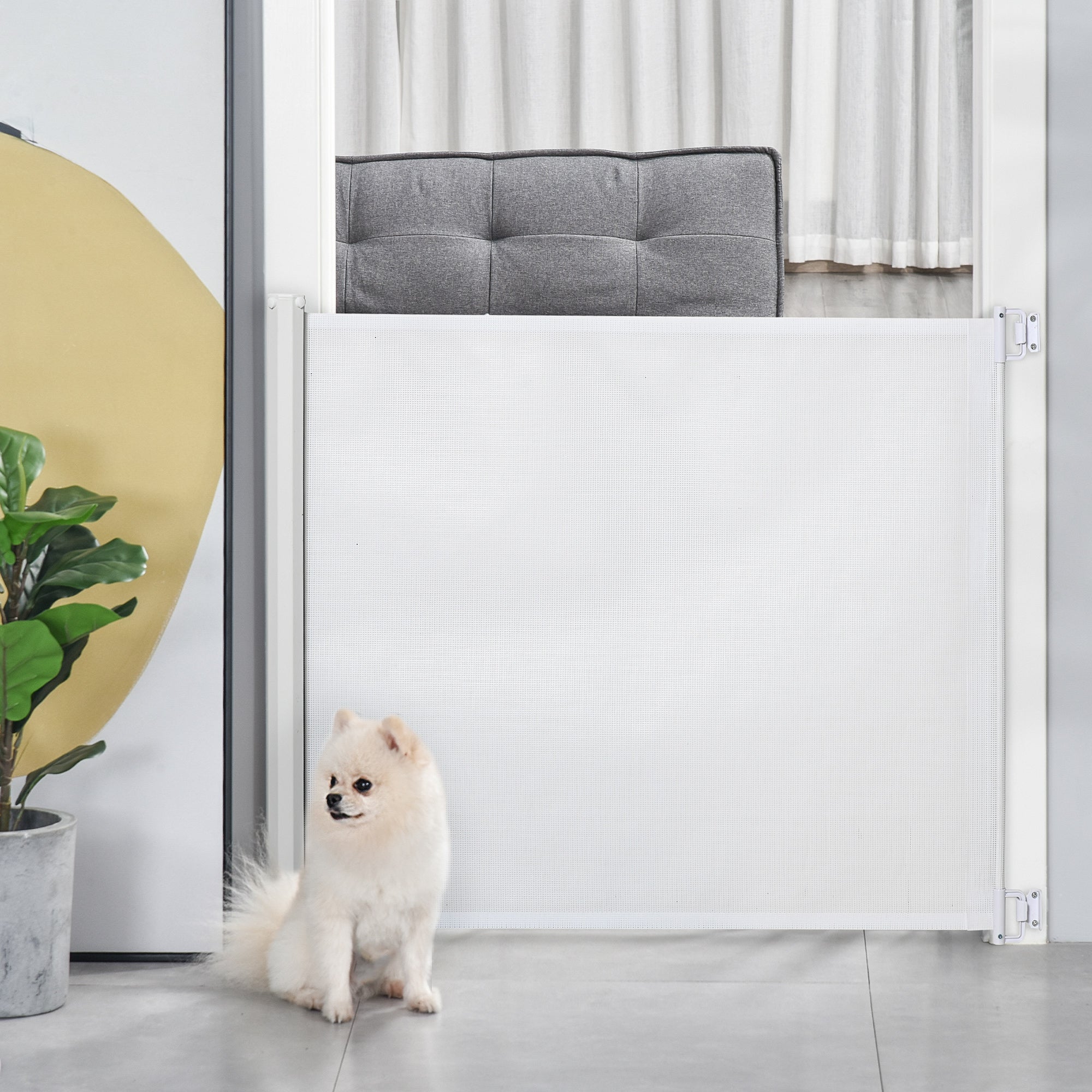 PawHut Retractable Stair Gate, Dog Pet Barrier, for Doorway, Staircase, Hallway - White - North Peak Garden Furniture