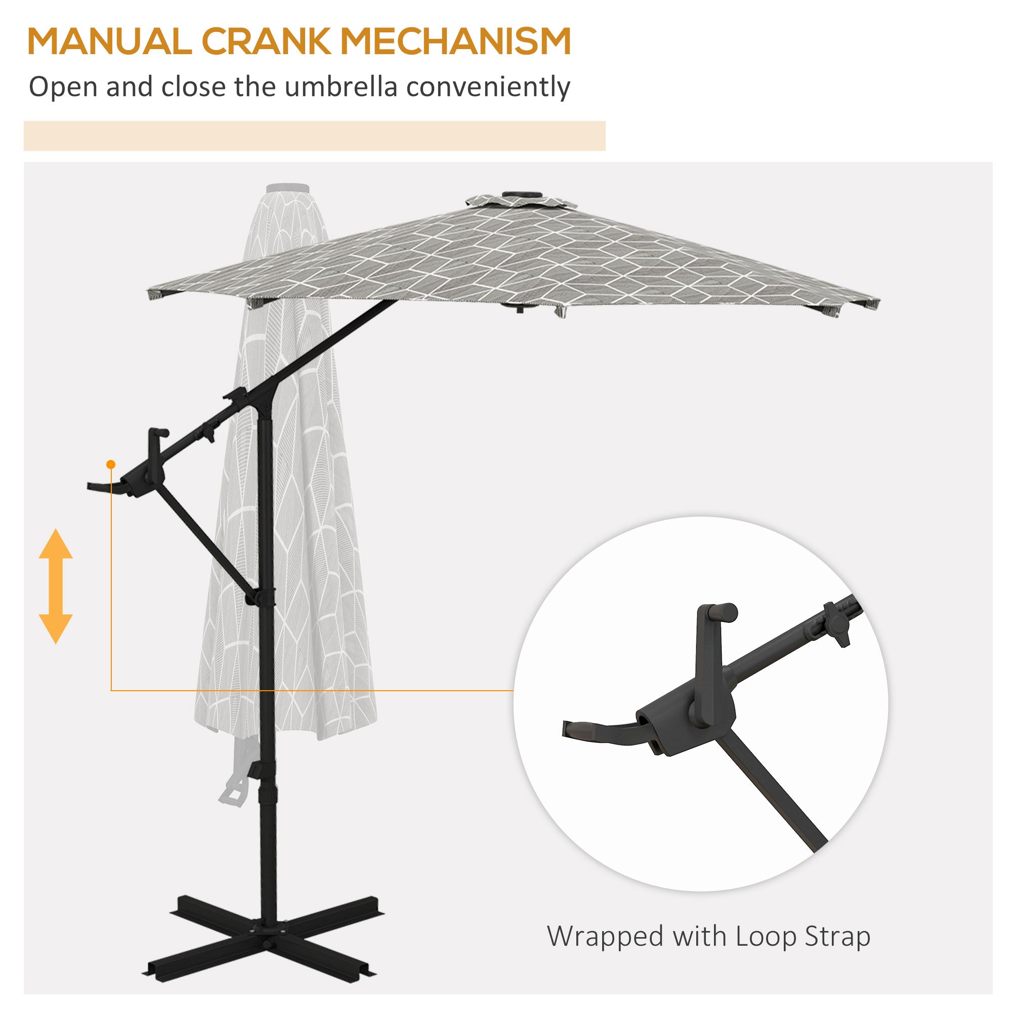 Outsunny 3(m) Convertible Cantilever Parasol and Centre-post Garden Parasol with Cross Base, 360° Rotation Banana Parasol with Crank Handle and 8 Ribs, Hanging Patio Umbrella, Black and White - North Peak Garden Furniture