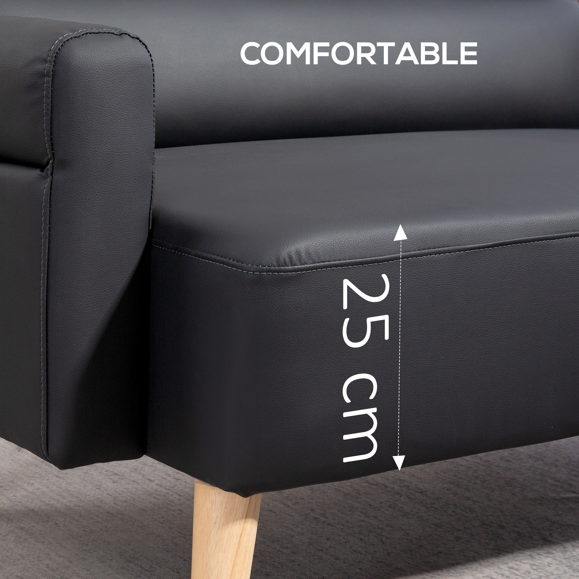 HOMCOM Small Faux Leather 2 Seater Sofa Settee - Black - North Peak Garden Furniture