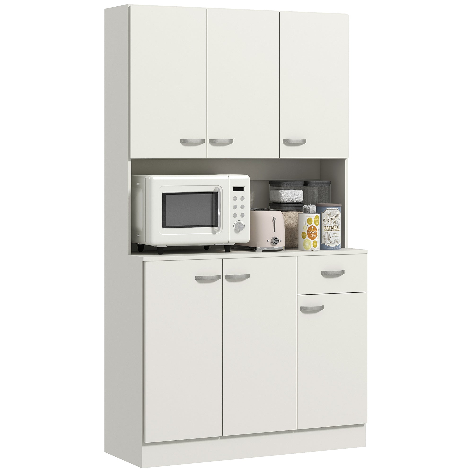 HOMCOM Freestanding Kitchen Pantry Storage Cabinet - White - North Peak Garden Furniture