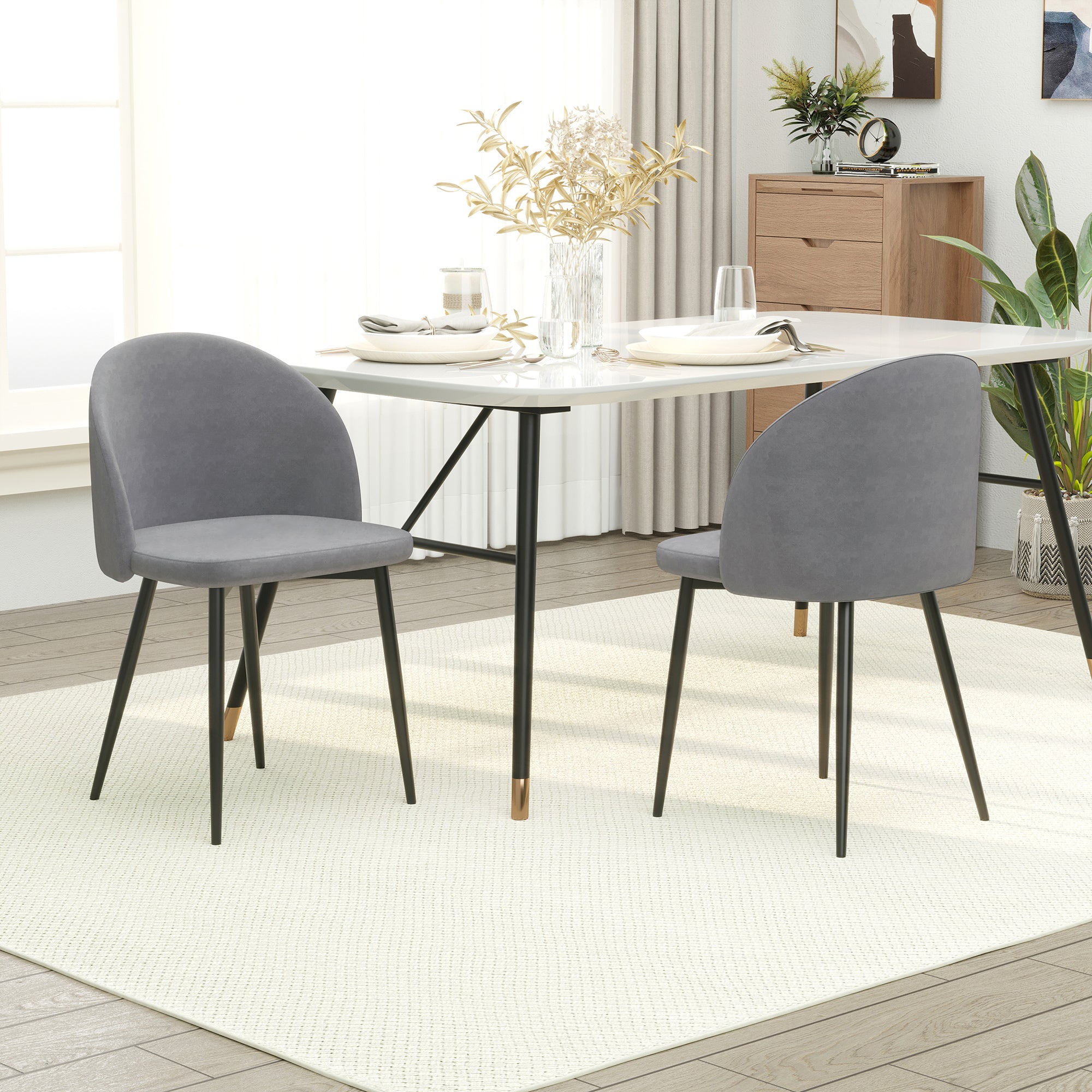 HOMCOM Dining Chairs Set of 2 Contemporary Design for Office Dining Kitchen with Soft Fabric Seat and Back Living Room, Grey - North Peak Garden Furniture