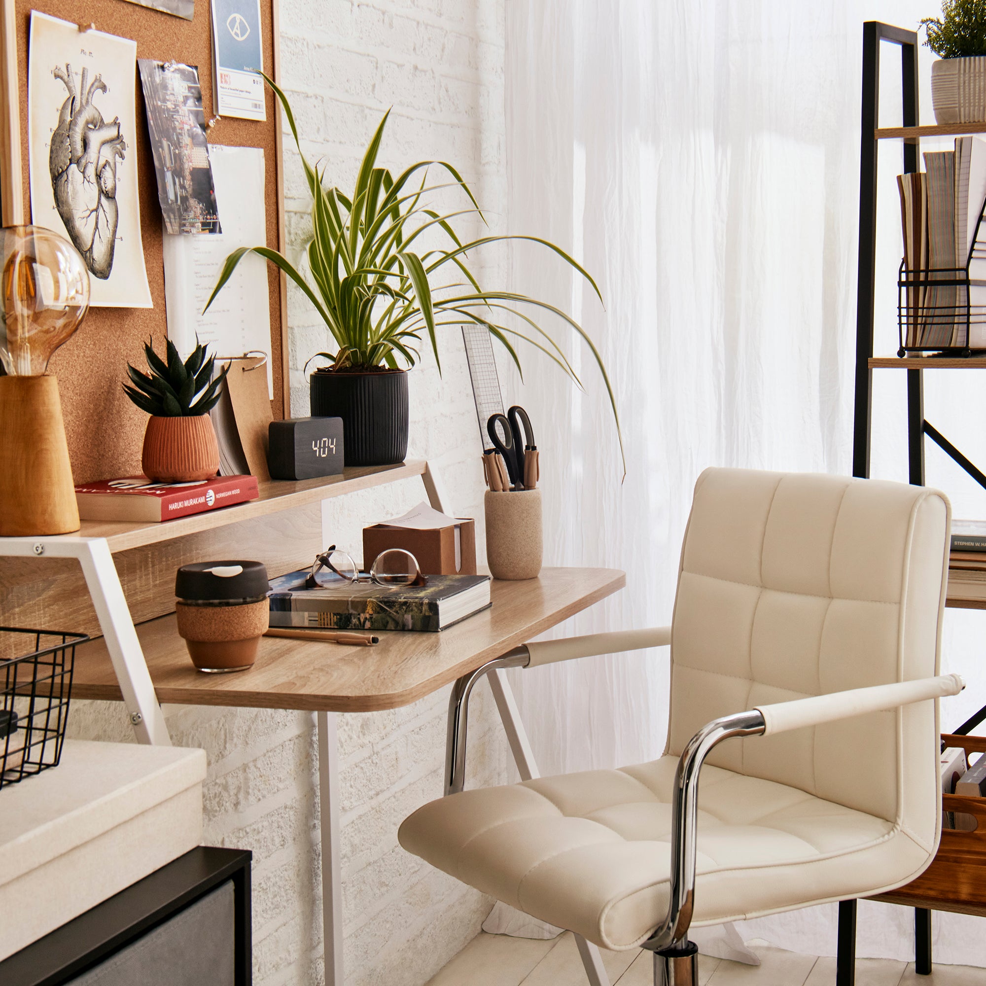 HOMCOM Home Office Chair and Computer Desk Set, Faux Leather Desk Chair with Swivel Wheels, Study Desk with Storage Shelf, White - North Peak Garden Furniture