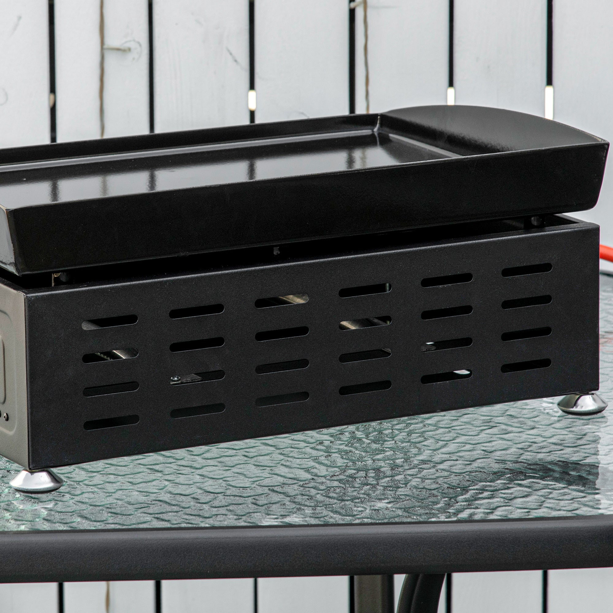Outsunny Portable Tabletop Gas Plancha Grill w/ 2 Stainless Steel Burner, 10kW, Non-Stick Griddle for BBQ Camping Picnic Party - North Peak Garden Furniture