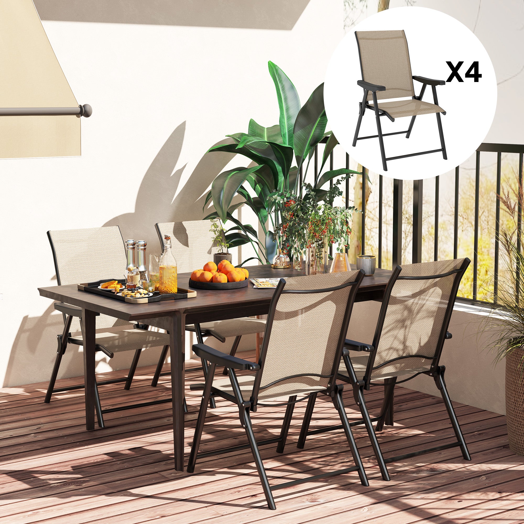 Outsunny Set of Four Folding Outdoor Chairs - Brown/Black