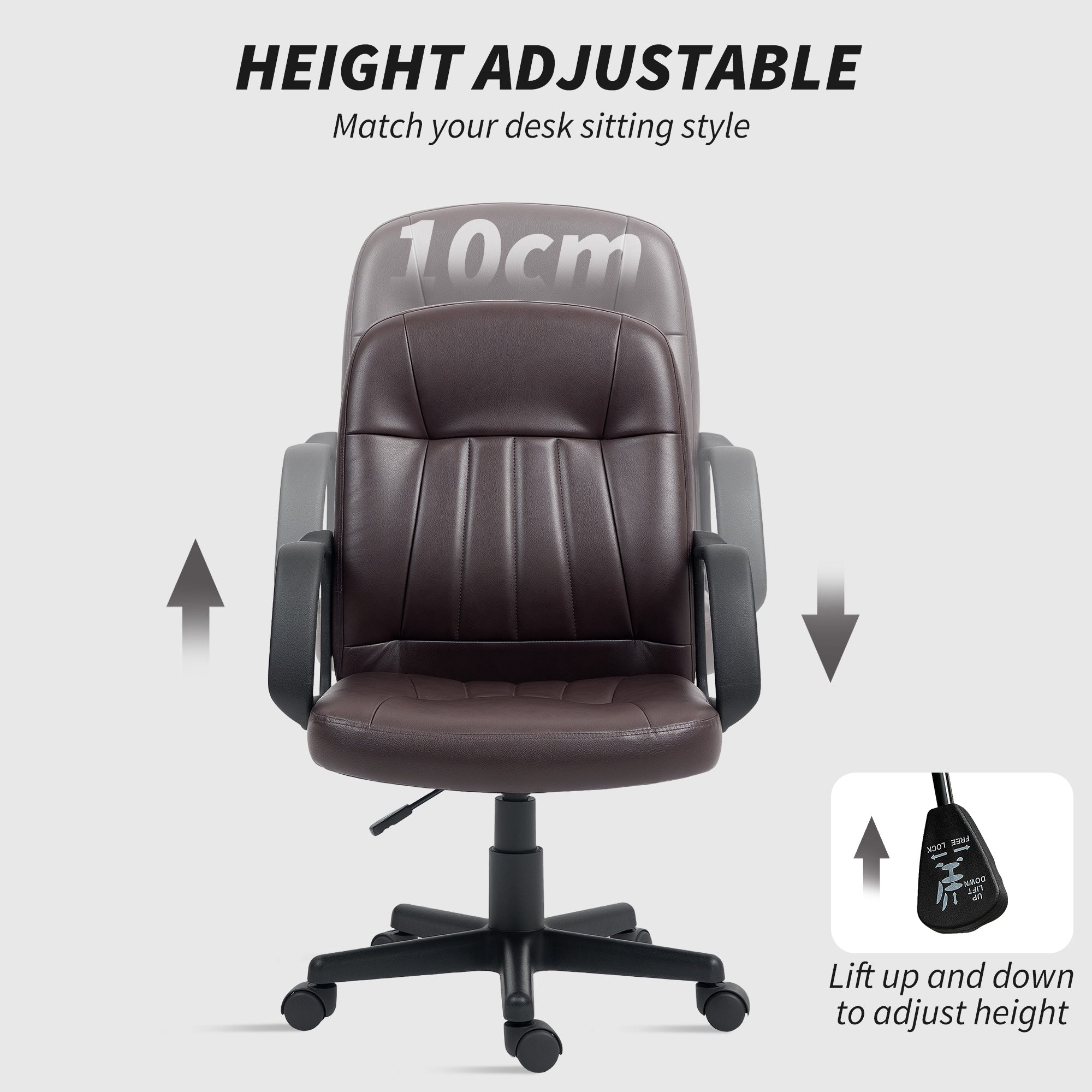 HOMCOM Swivel Executive Chair PU Leather Computer Desk Chair, Dark Brown - North Peak Garden Furniture