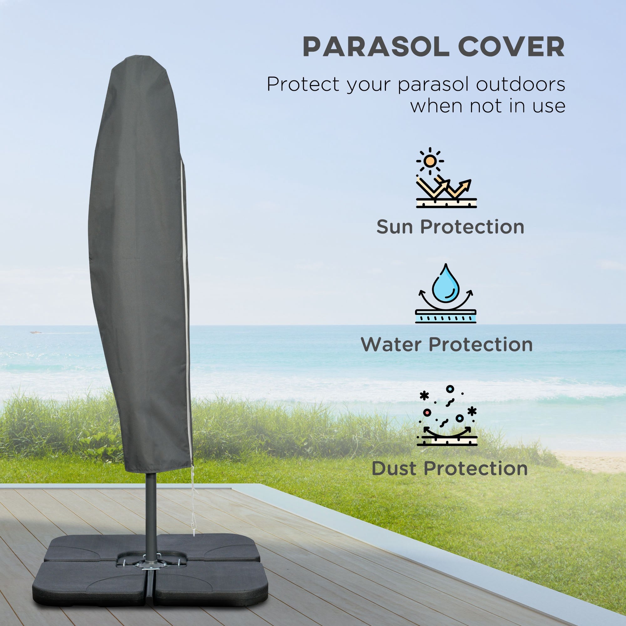 Outsunny 3(m) Garden Banana Parasol Cantilever Umbrella with Crank Handle, Cross Base, Weights and Cover for Outdoor, Hanging Sun Shade, Coffee - North Peak Garden Furniture