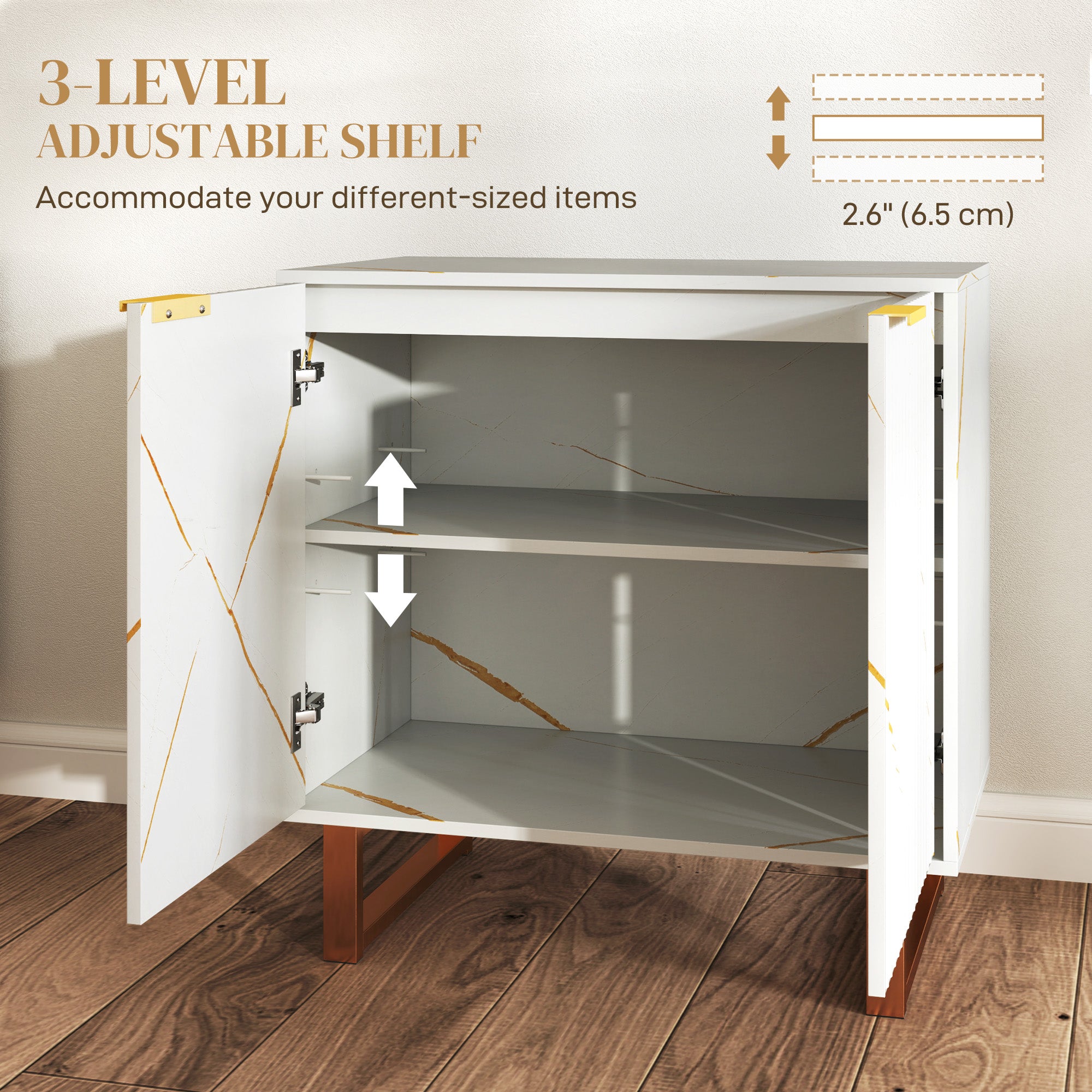 HOMCOM Elegant Storage Sideboard - White/Gold-Tone - North Peak Garden Furniture