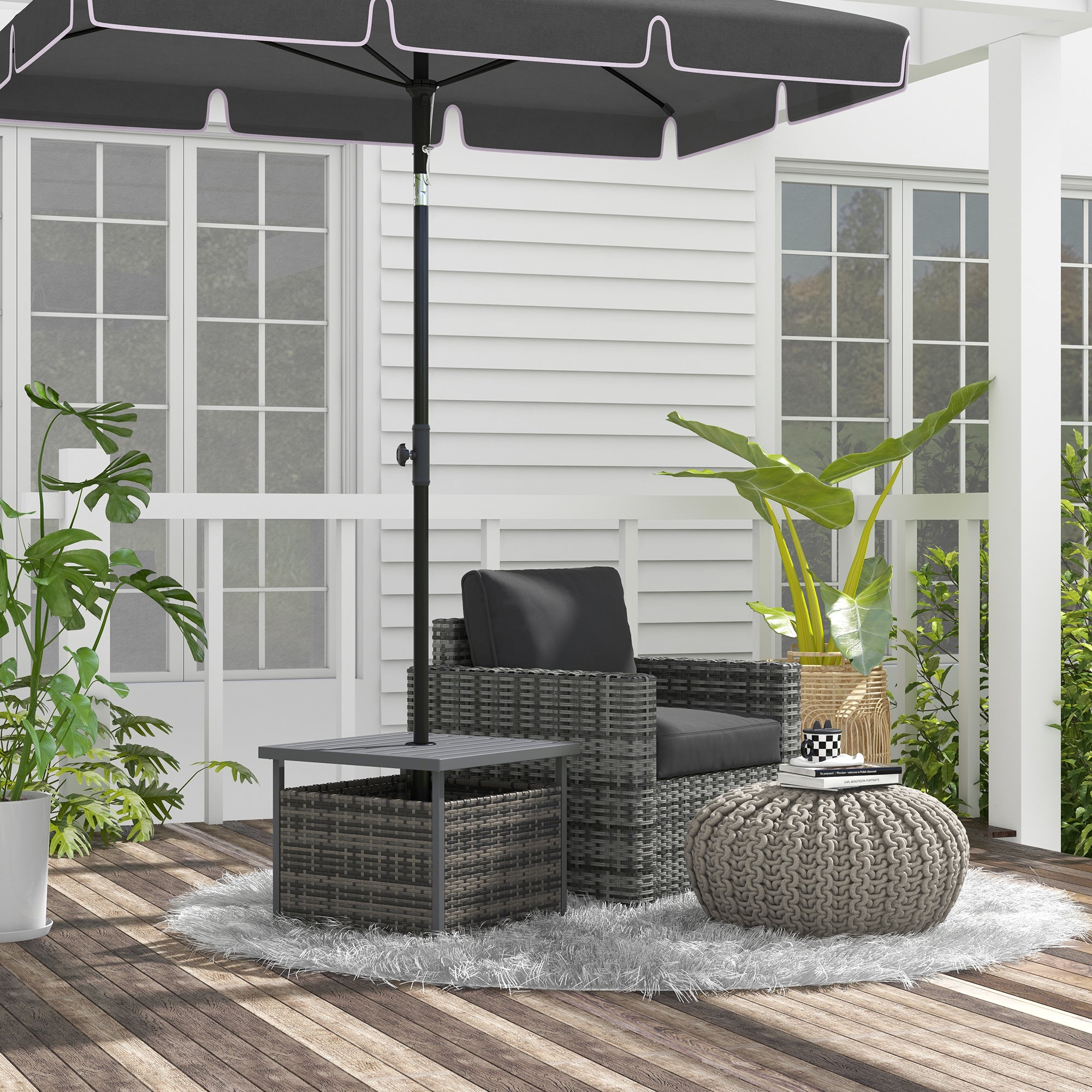Outsunny Outdoor Rattan Wicker Coffee Table w/ Umbrella Hole Suitable for Garden Garden