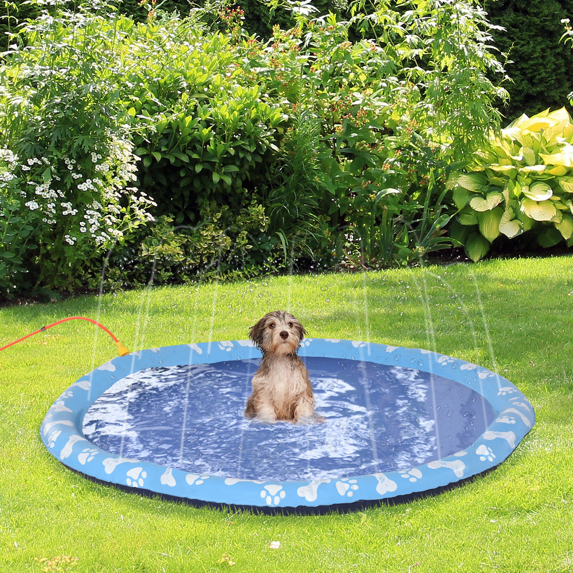 PawHut 170cm Splash Pad Sprinkler for Pets Dog Bath Pool Water Game Mat Toy Non-slip Outdoor Backyard Blue - North Peak Garden Furniture