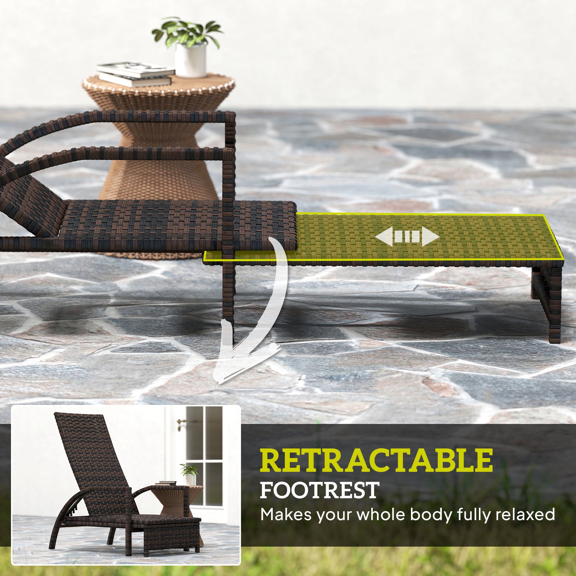 Outsunny PE Rattan Sun Lounger with Adjustable Backrest - Mixed-brown - North Peak Garden Furniture
