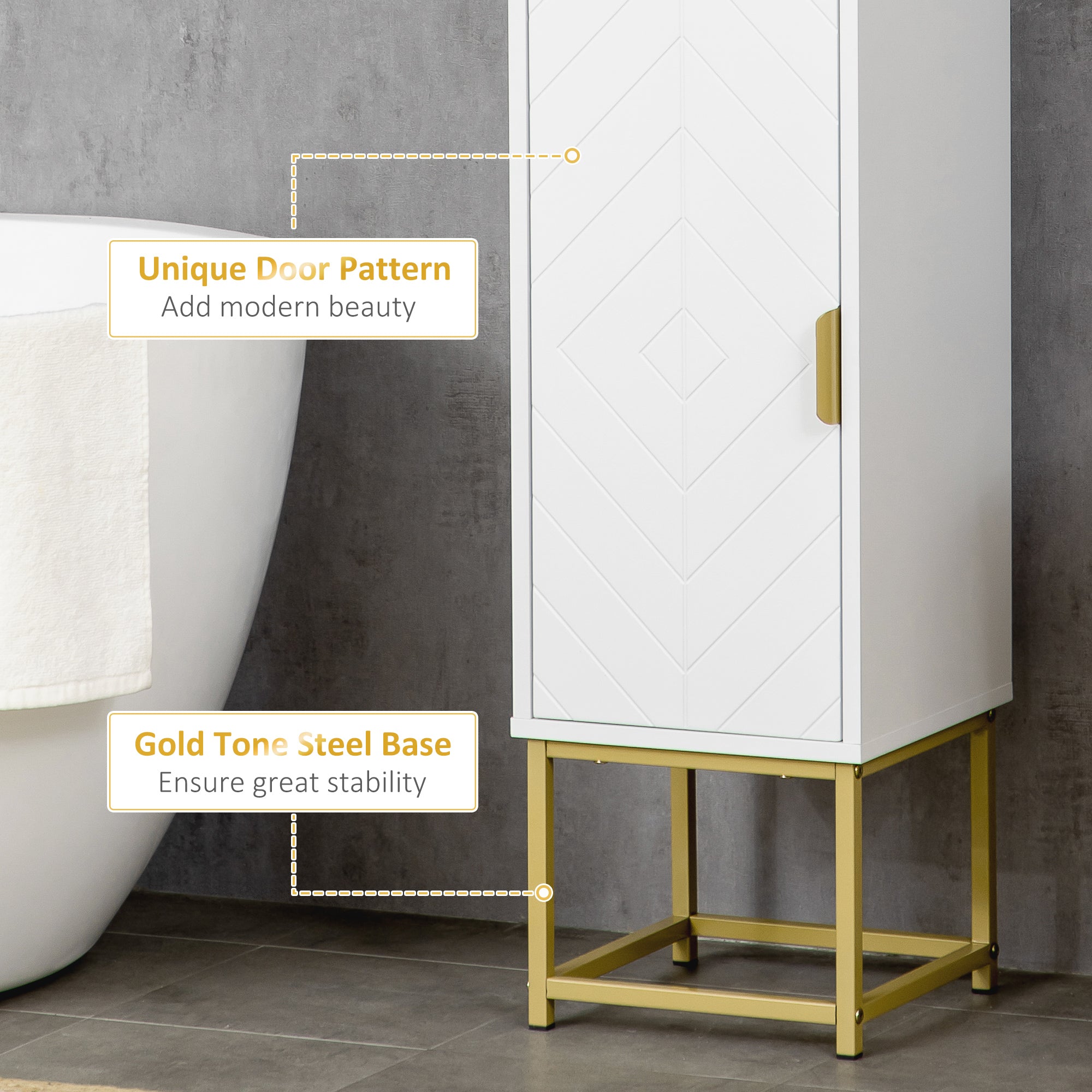 kleankin Narrow Bathroom Storage Cabinet, Freestanding Tallboy Storage Unit with Adjustable Shelf, 2 Doors and Steel Base, Slim Corner Organizer, White - North Peak Garden Furniture