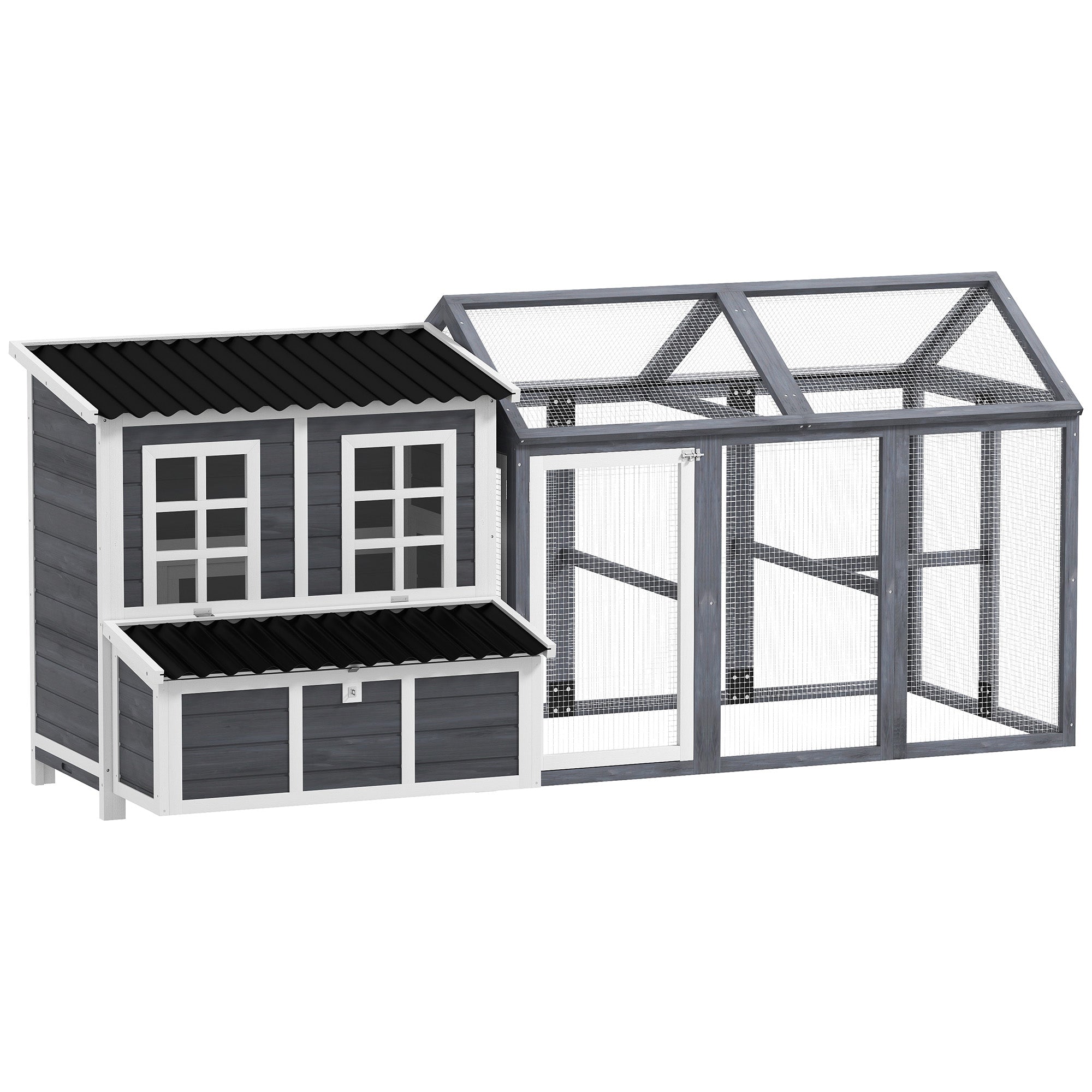 PawHut 2-Piece Wooden Chicken Coop and Run Set, Poultry Run Cage with Nesting Box, Slide-Out Tray, Roof, Perch - North Peak Garden Furniture