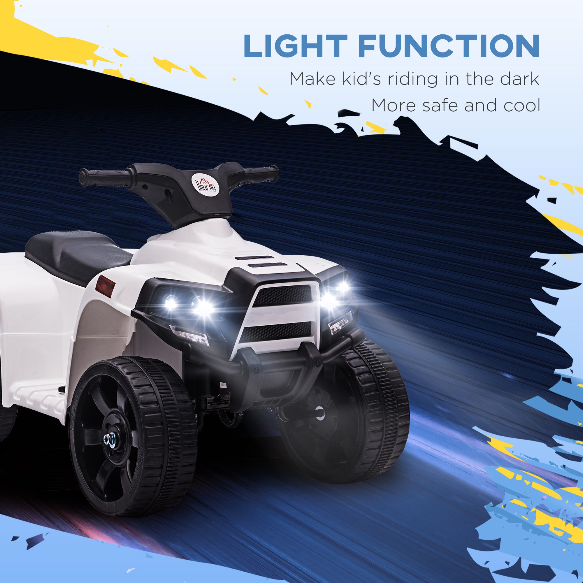 HOMCOM 6V Kids Electric Ride on Car, All Terrain Vehicle Toy, Quad Bike With Headlights, Horn, for Toddlers 18-36 Months White - North Peak Garden Furniture