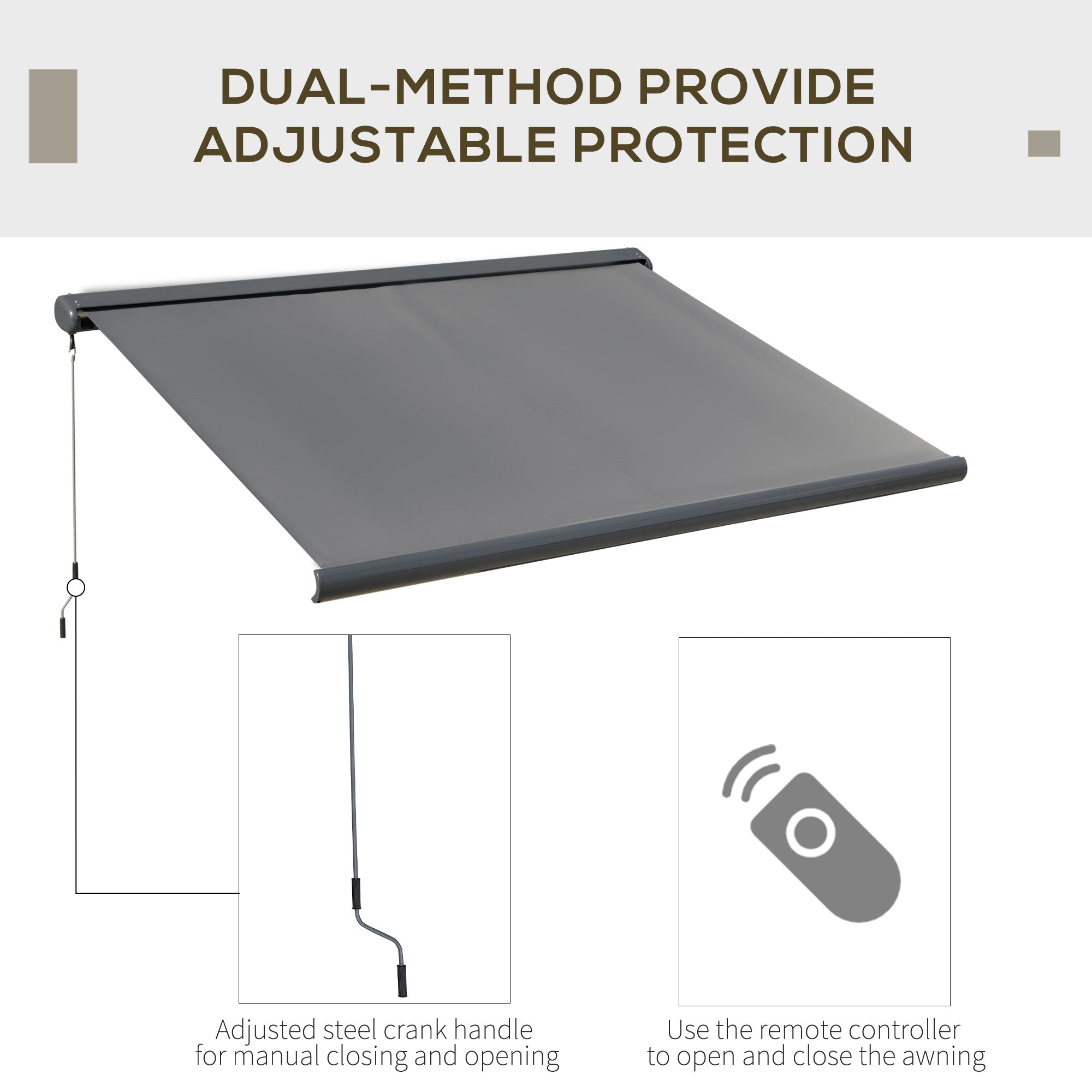Outsunny 3x2.5m Electric Motorised Awning Door Window w/ Full Cassette Case Remote Patio Canopy Retractable Sun Shade Dark Grey - North Peak Garden Furniture