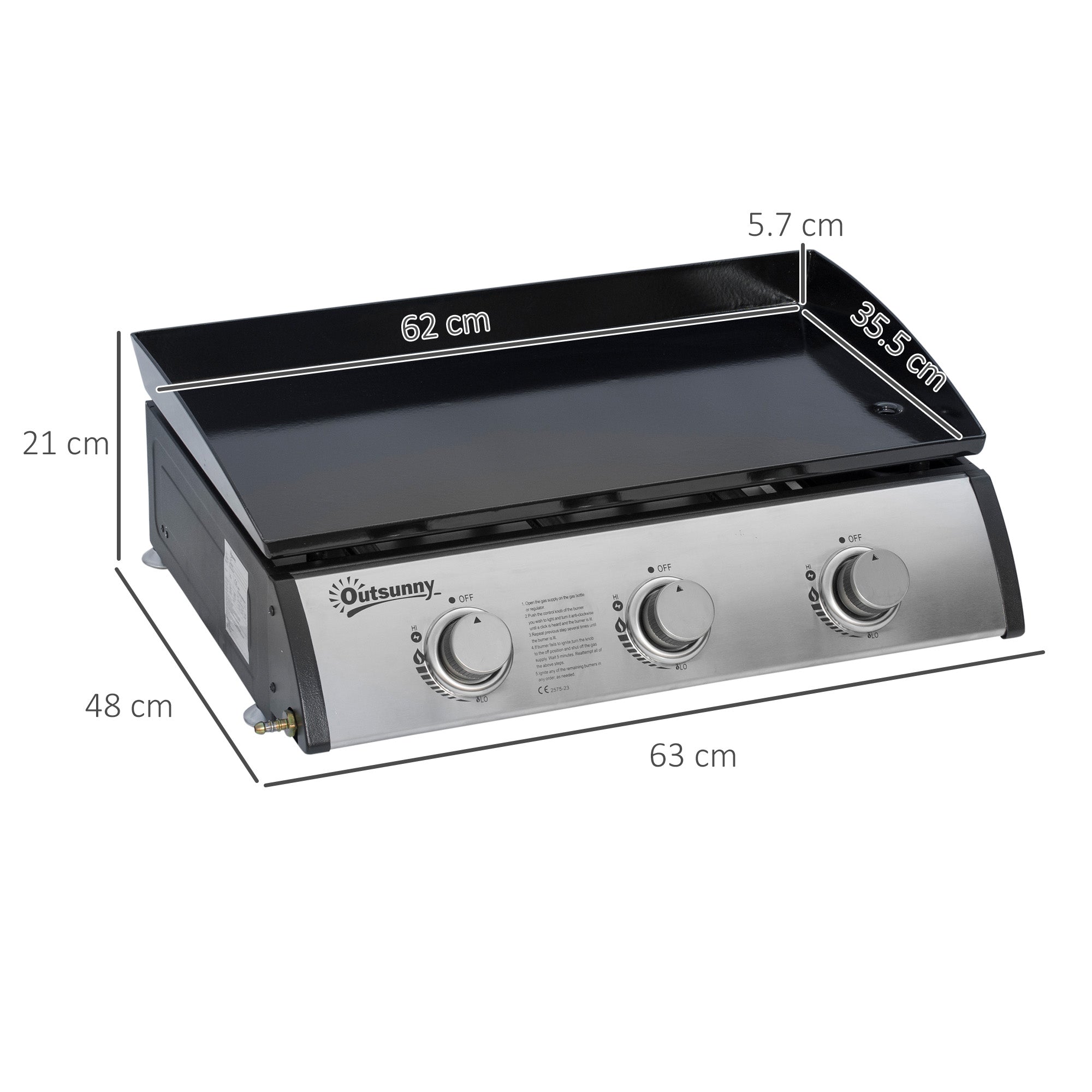 Outsunny Gas Plancha Grill with 3 Stainless Steel Burner, 9kW, Portable Tabletop Gas BBQ with Non-Stick Griddle for Camping Picnic Garden Party Festival - North Peak Garden Furniture