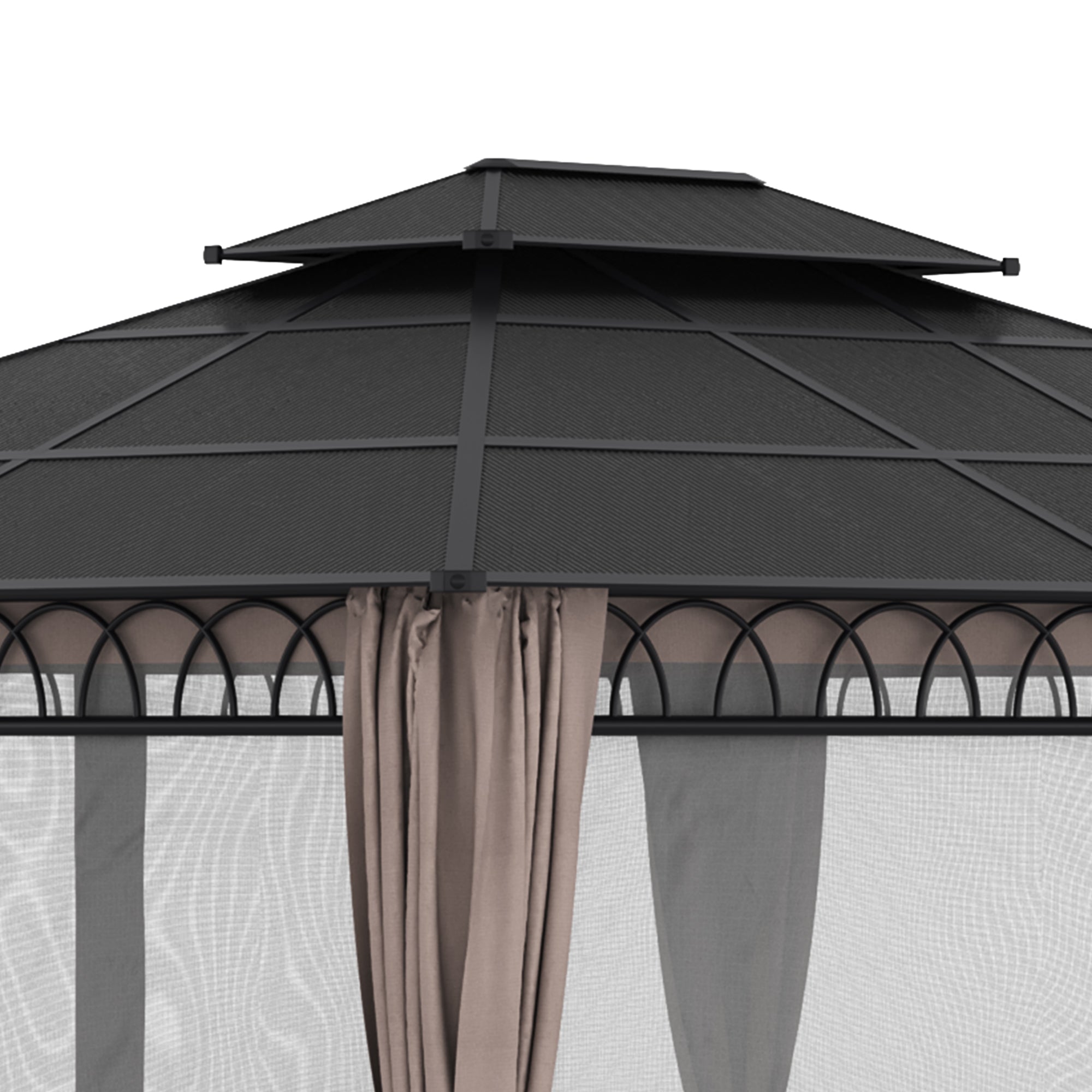 Outsunny 3.6 x 3 (m) Outdoor Polycarbonate Gazebo, Double Roof Hard Top Gazebo with Nettings & Curtains for Garden, Lawn, Patio - North Peak Garden Furniture