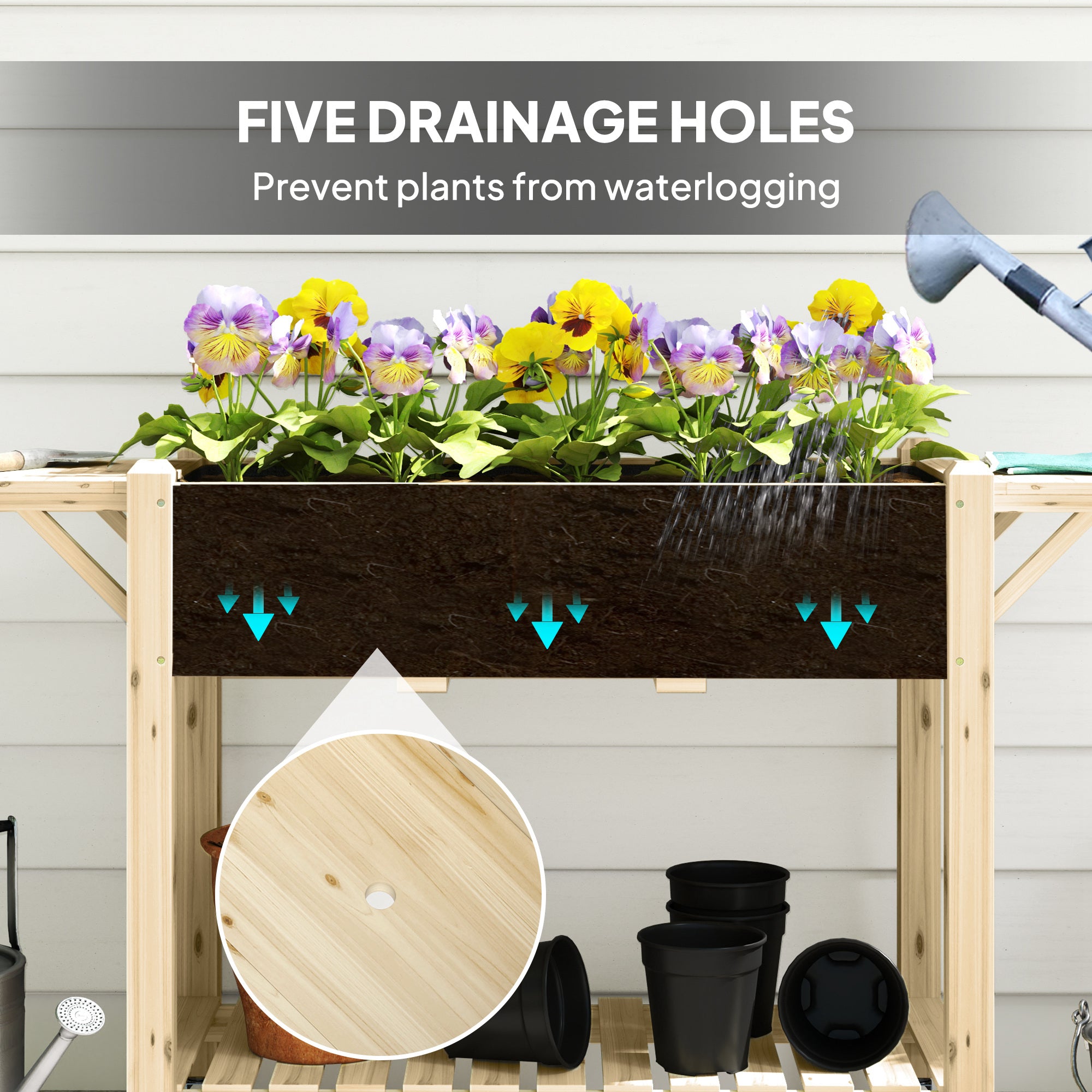 Outsunny 46 x 94cm Wooden Raised Planter, with Shelves - Natural Finish