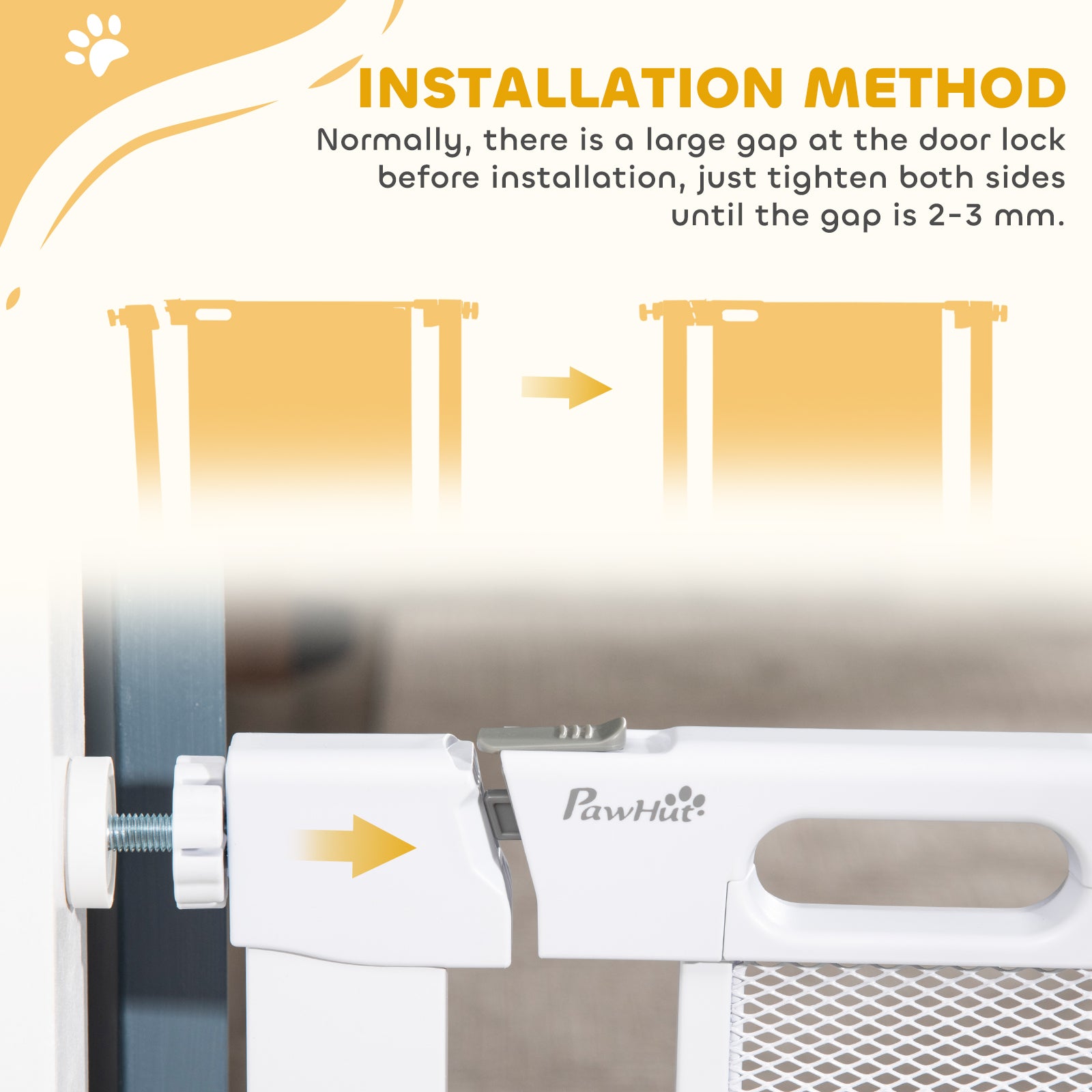 PawHut Pet Safety Gate, for Doorways, Staircases, Hallways, with 75-82cm Adjustable Width - White - North Peak Garden Furniture