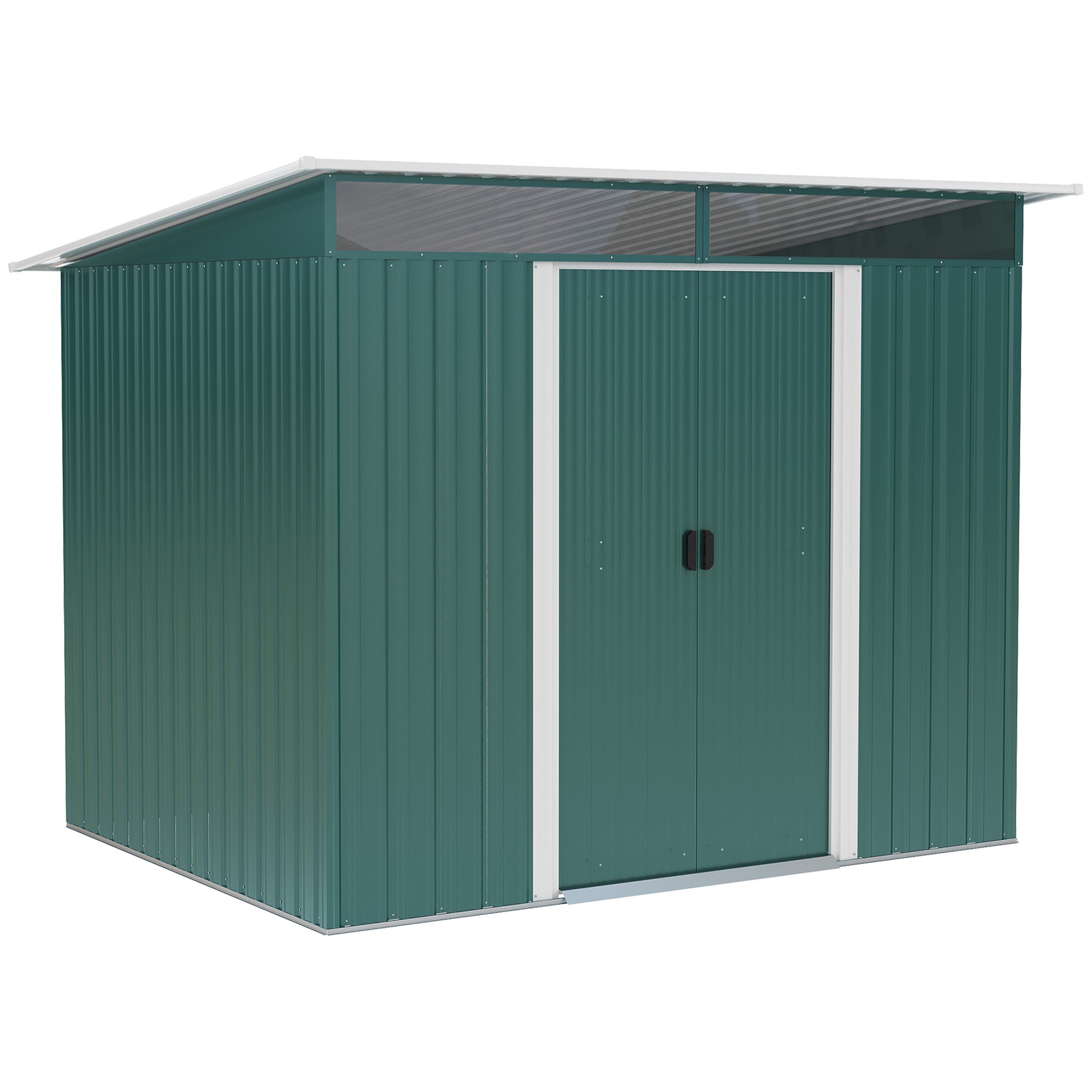 Outsunny 8.5 x 6ft Metal Shed with Lightsky Panels, Garden Storage Tool House with Double Doors for Garden, Patio and Lawn, Green - North Peak Garden Furniture