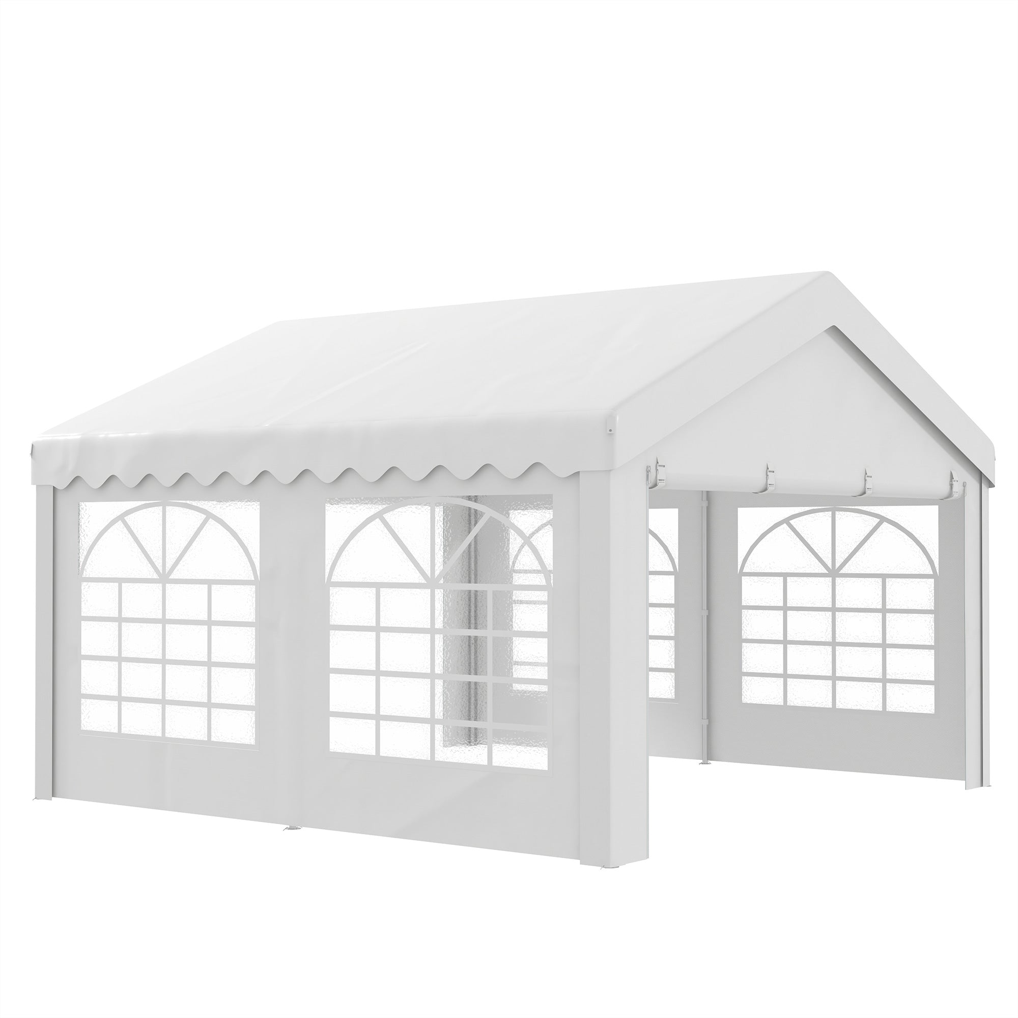 Outsunny 4m x 4 m Garden Gazebo Portable Carport Shelter with Removable Sidewalls & Double Doors, Heavy Duty Party Tent Car Canopy - North Peak Garden Furniture