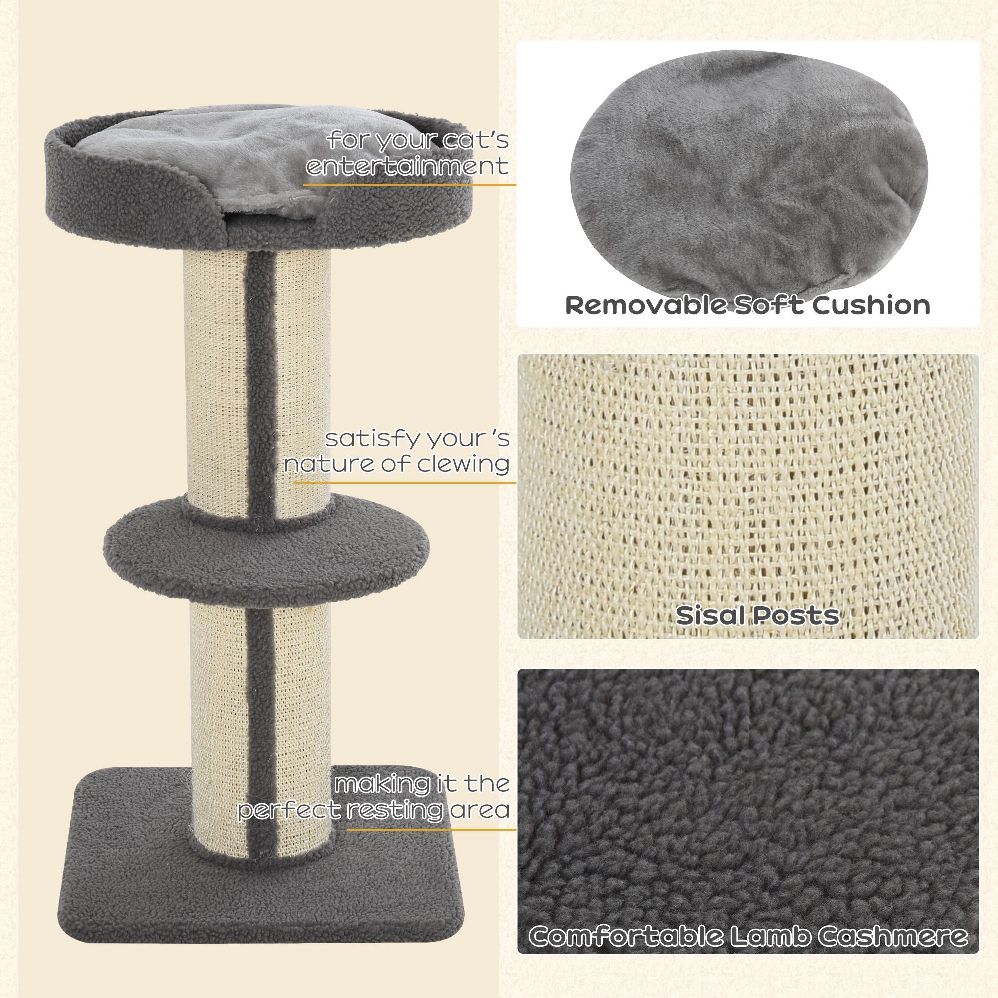 PawHut 91cm Cat Tower Scratching Posts Cat Tree for Indoor Cats Kitten Activity Centre Grey - North Peak Garden Furniture