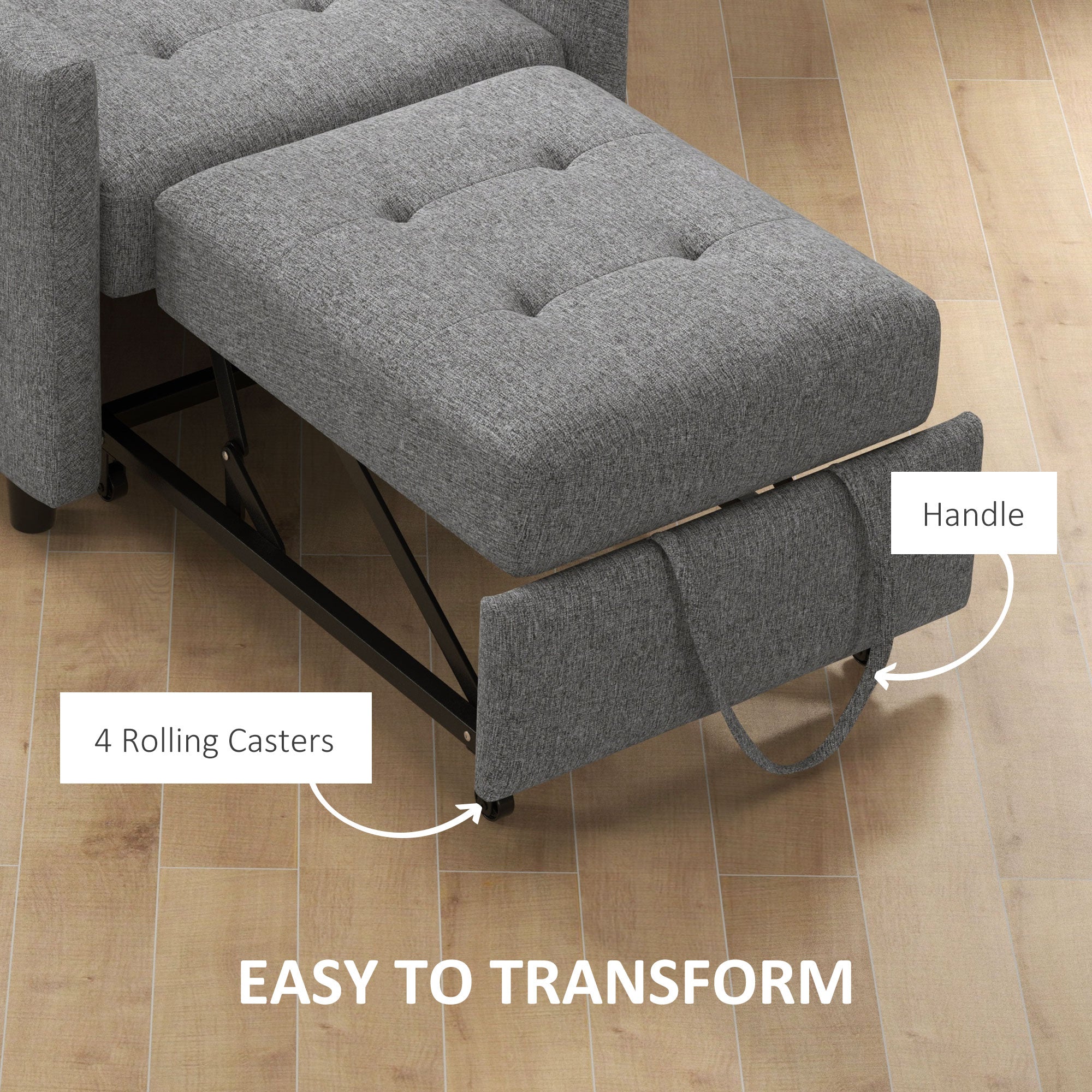 HOMCOM 3-In-1 Chair Bed, Convertible Sleeper Chair with Adjustable Backrest, Pillow and Footrest for Living Room, Grey - North Peak Garden Furniture