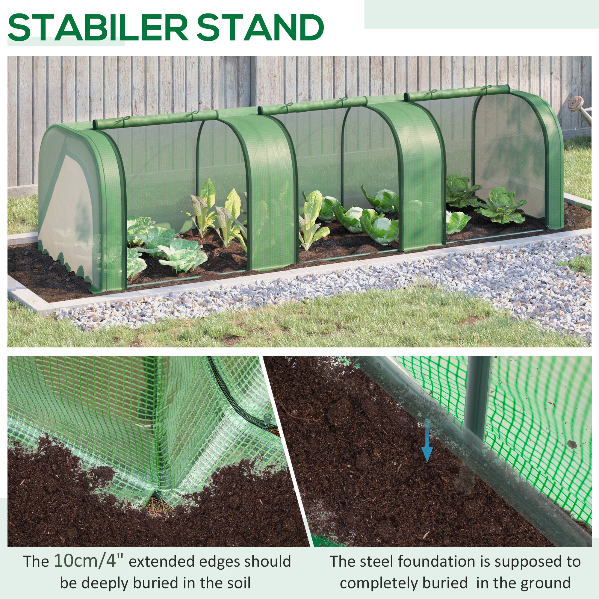 Outsunny Mini Greenhouse, Small Polytunnel Green House with Zipped Doors, Steel Frame for Garden Backyard, 295 x 100 x 80cm, Green - North Peak Garden Furniture