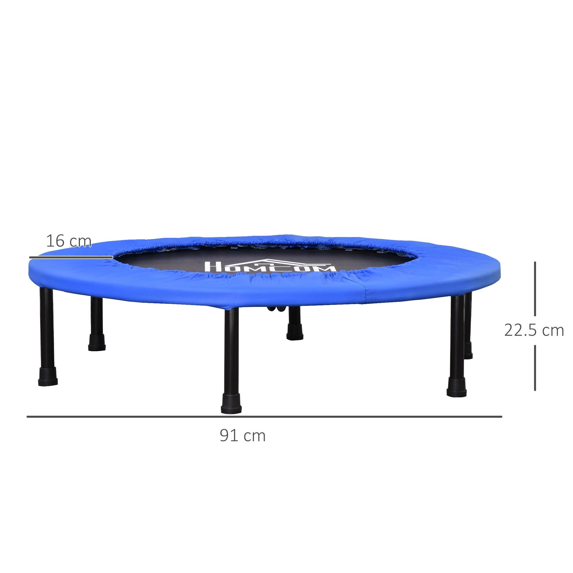 HOMCOM Fitness Trampoline Aerobic Rebounder for Indoor Outdoor Jumping Training Exercise, 91cm Round Jumper with Sponge Edge, Support Up to 100 KG, Blue - North Peak Garden Furniture