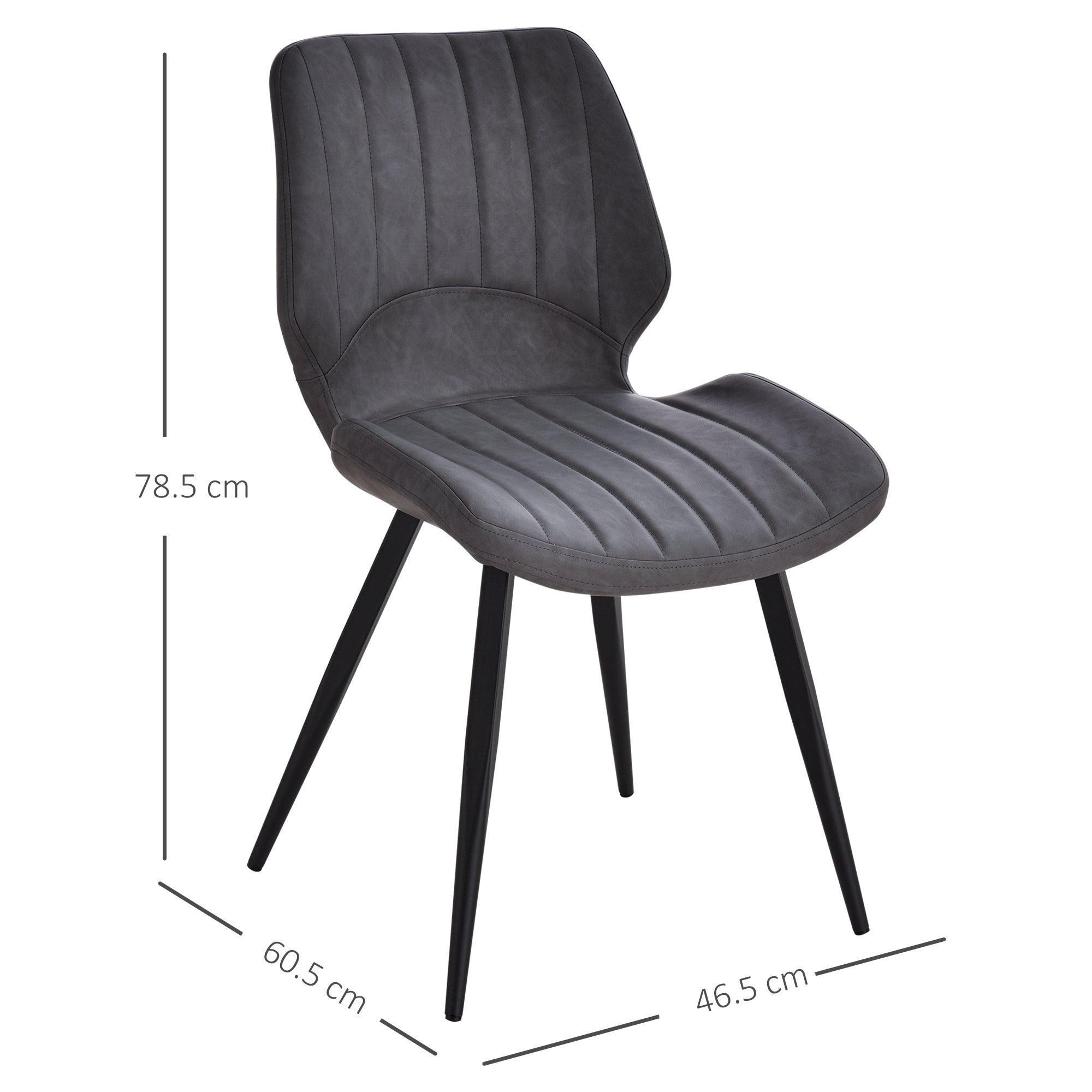 HOMCOM Dining Chairs Set of 2, PU Leather Upholstered Kitchen Chairs with Backs, Moulded Padded Seats and Steel Frame for Dining Room, Grey - North Peak Garden Furniture