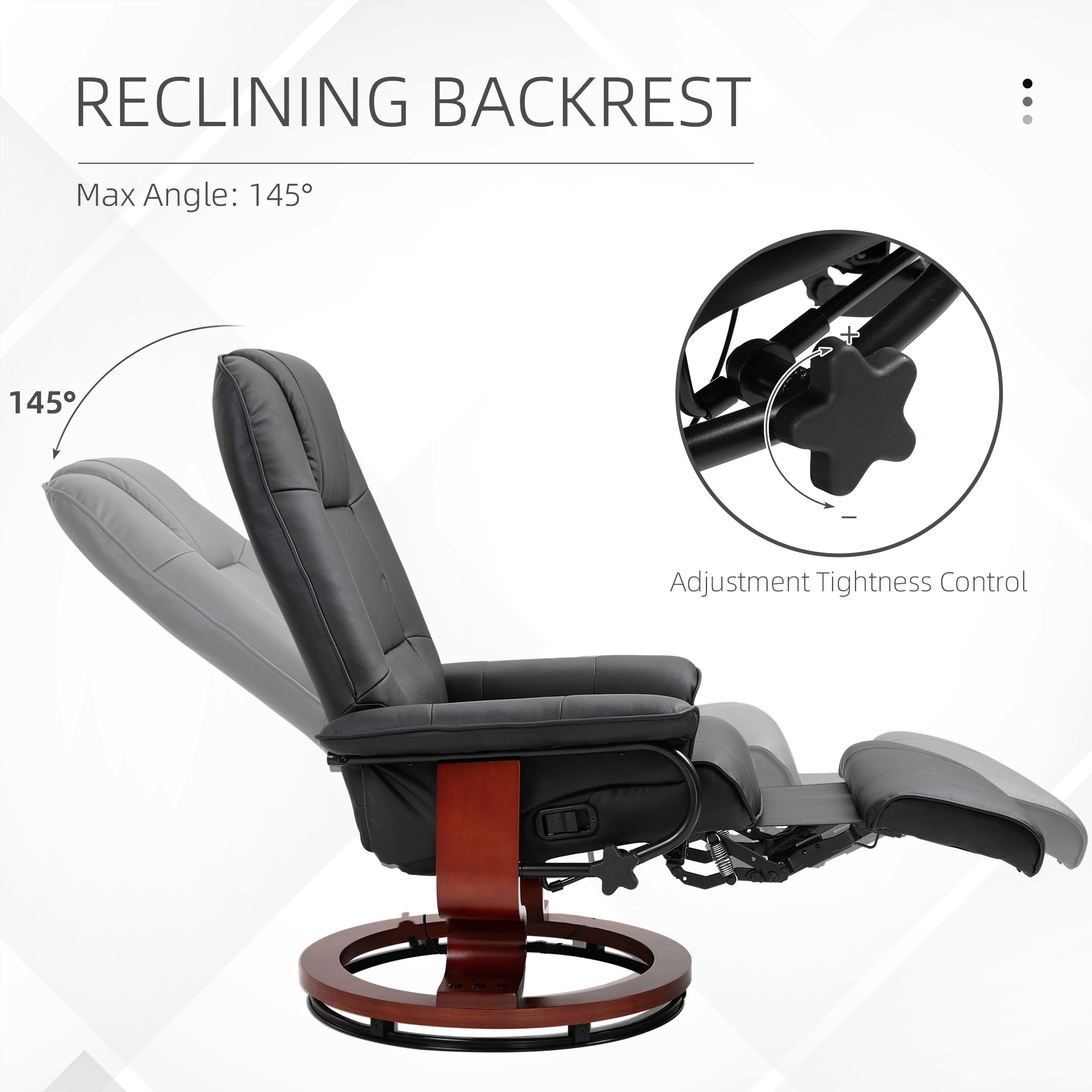 HOMCOM Reclining Swivel Chair, with Footrest - Black