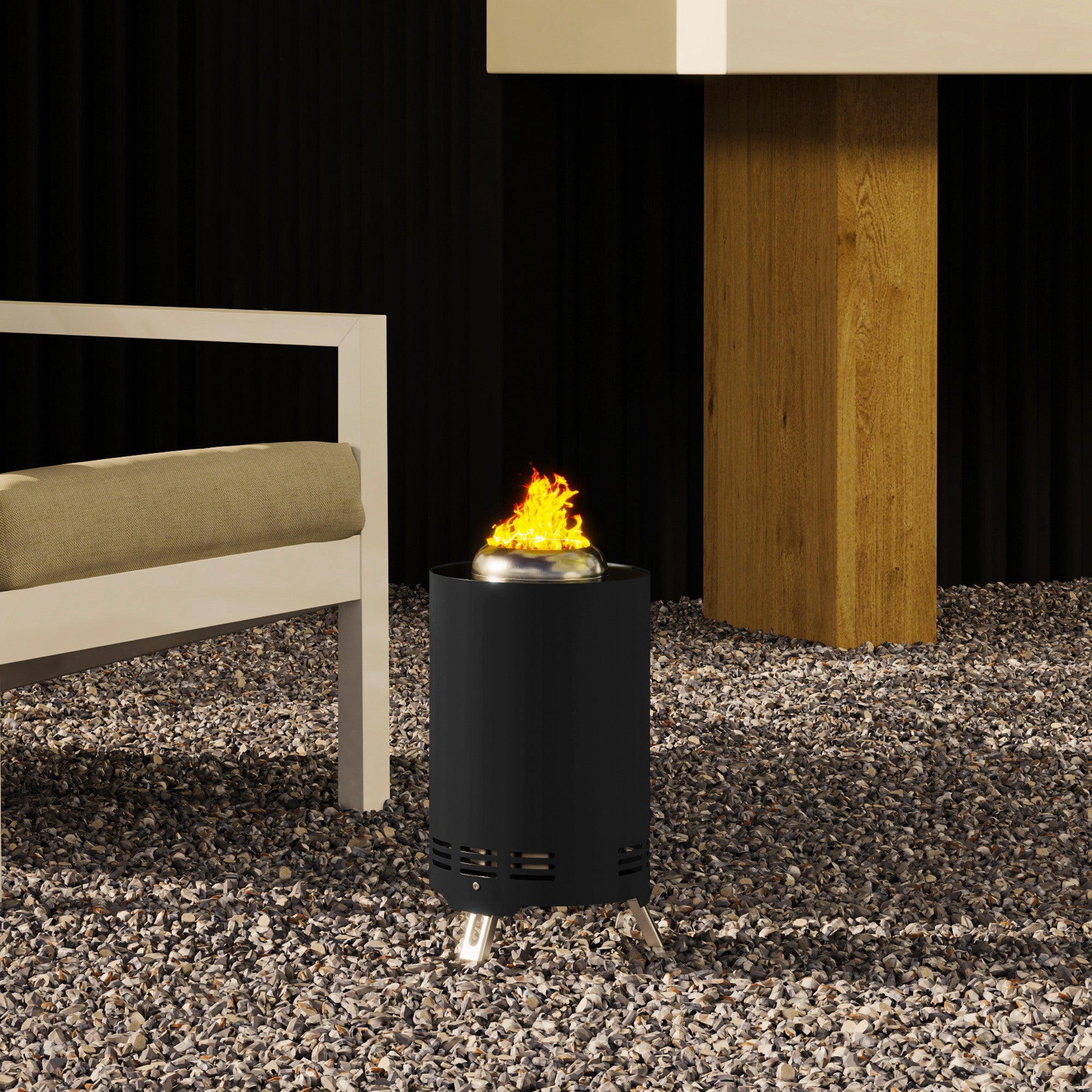 Outsunny Smokeless Fire Pit, 16 x 16 cm Stainless Steel Portable Wood Burning Firepit with Poker, Wood or Pellet Fuelled Tabletop Fire Pit for Garden Camping Bonfire Party, Black - North Peak Garden Furniture