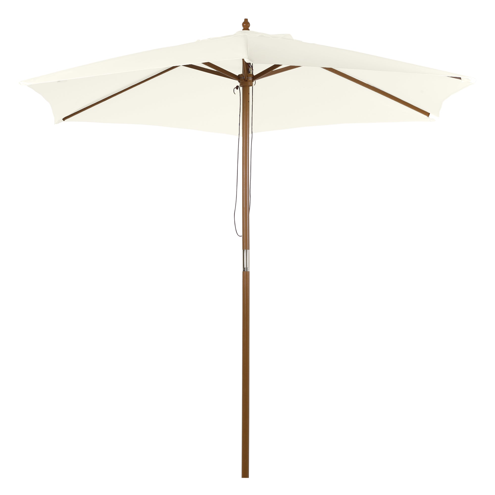 Outsunny 2.5m Patio Umbrella, Wood Garden Parasol, Sun Shade with 6 Ribs and Top Vent for Outdoor, White - North Peak Garden Furniture