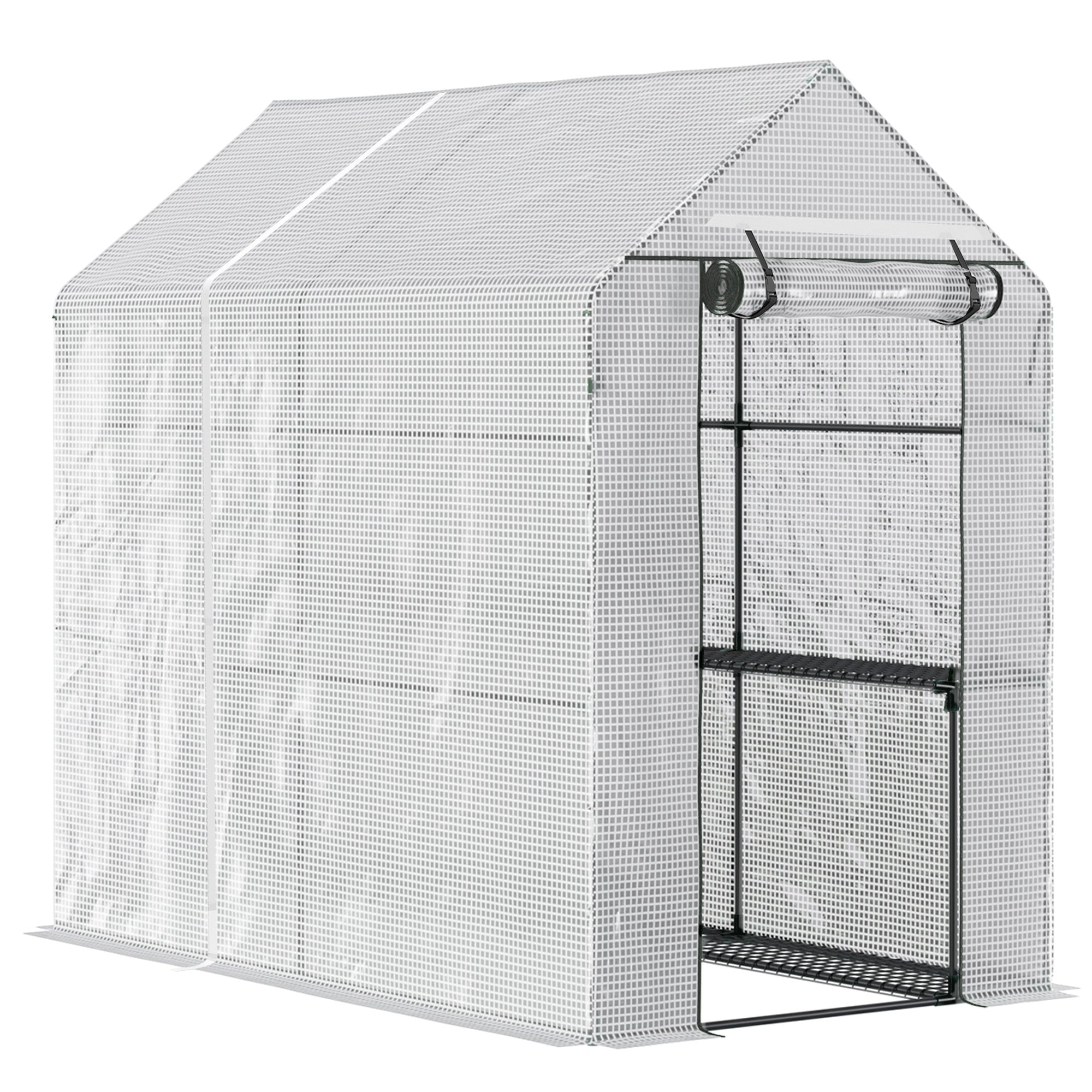 Outsunny Walk in Garden Greenhouse with 2-Tier Shelves Polytunnel Steeple Grow House 6 x 4 x 6ft White - North Peak Garden Furniture