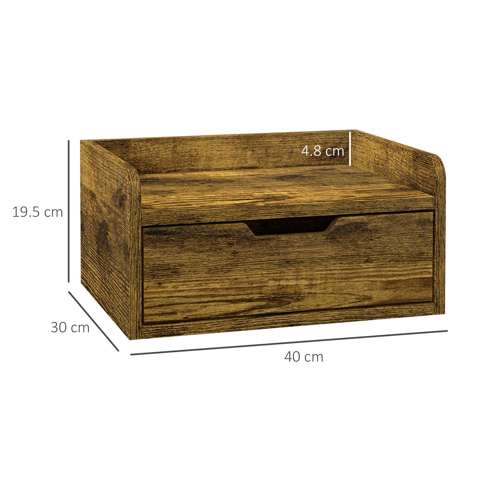HOMCOM Floating Nightstand Set of 2 Wall Mounted Bedside Table with Storage Drawer for Bedroom, Rustic Brown - North Peak Garden Furniture