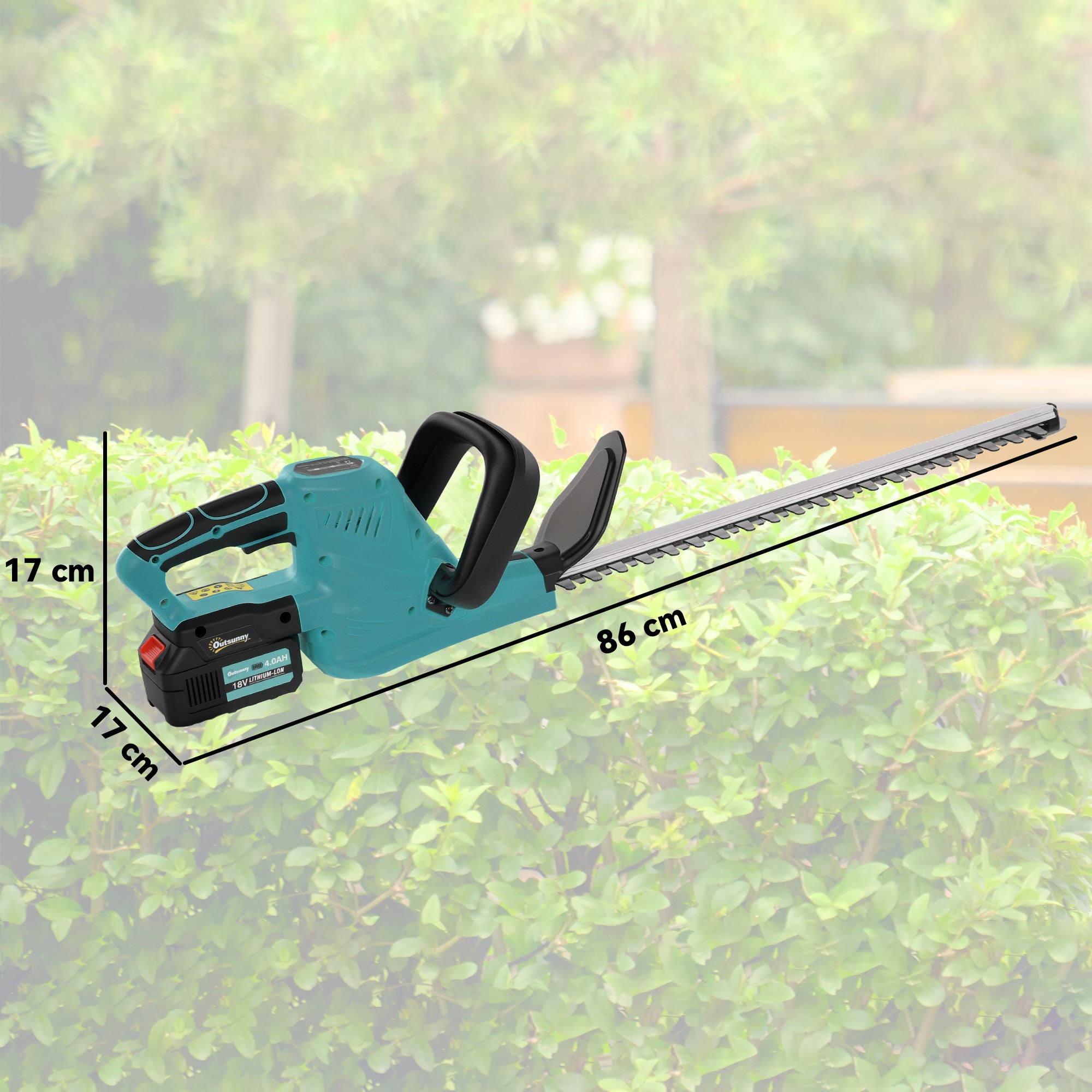 Outsunny Cordless Hedge Trimmer, Electric Hedge Cutter with 51cm Blade, Brushless Motor and 2 Batteries for Branches, Shrubs, Twigs, Blue - North Peak Garden Furniture