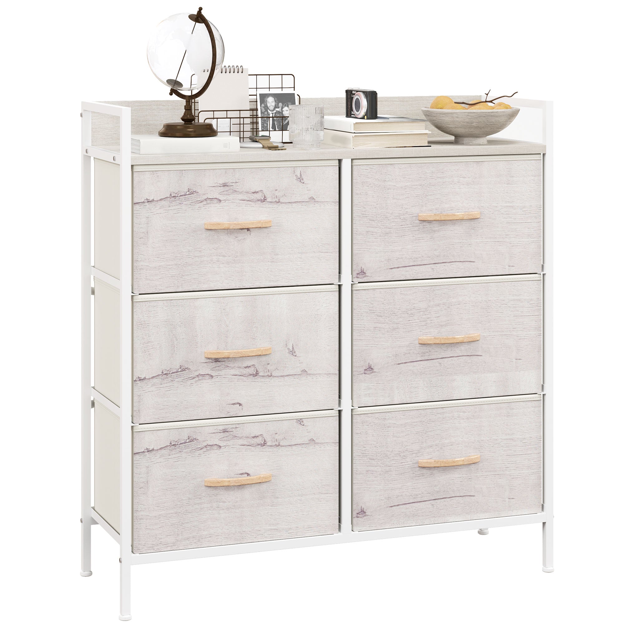 HOMCOM Rustic Chest of Six Fabric Drawers - Natural - North Peak Garden Furniture