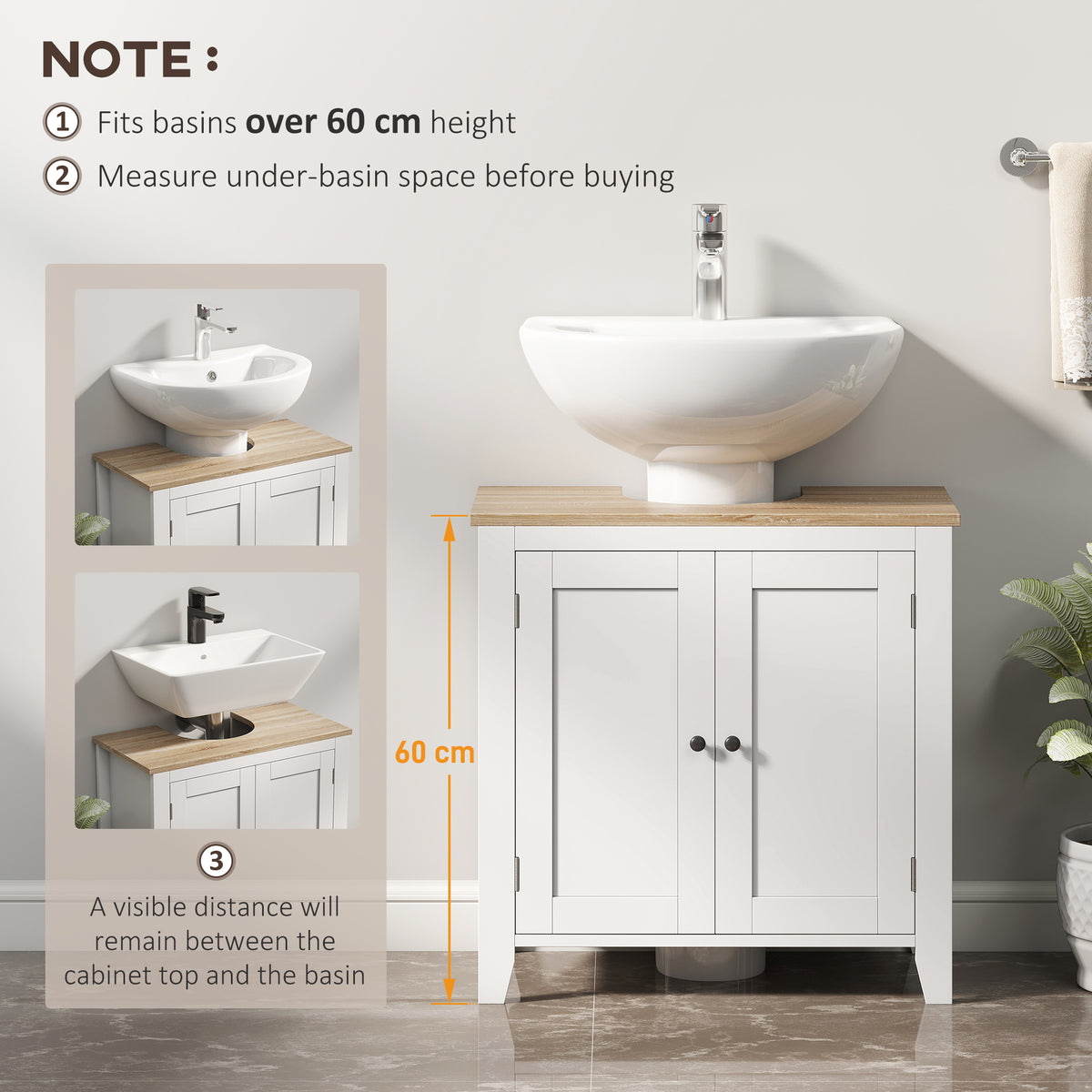 kleankin Bathroom Sink Cabinet, Bathroom Floor Storage Cabinet with 2 Doors Pedestal Under Sink Design, Space Saver Organizer Freestanding with Internal Adjustable Shelf, White - North Peak Garden Furniture