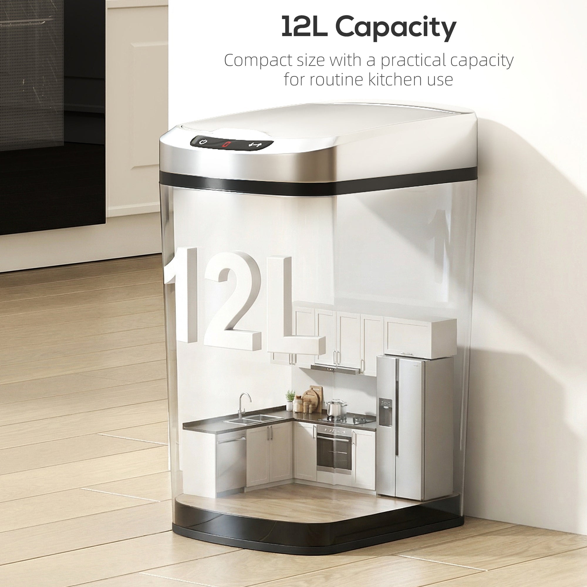 HOMCOM 12L Sensor Bin, Automatic Touchless Motion Sensor Kitchen Bin with Fingerprint Resistant Stainless Steel, Silver