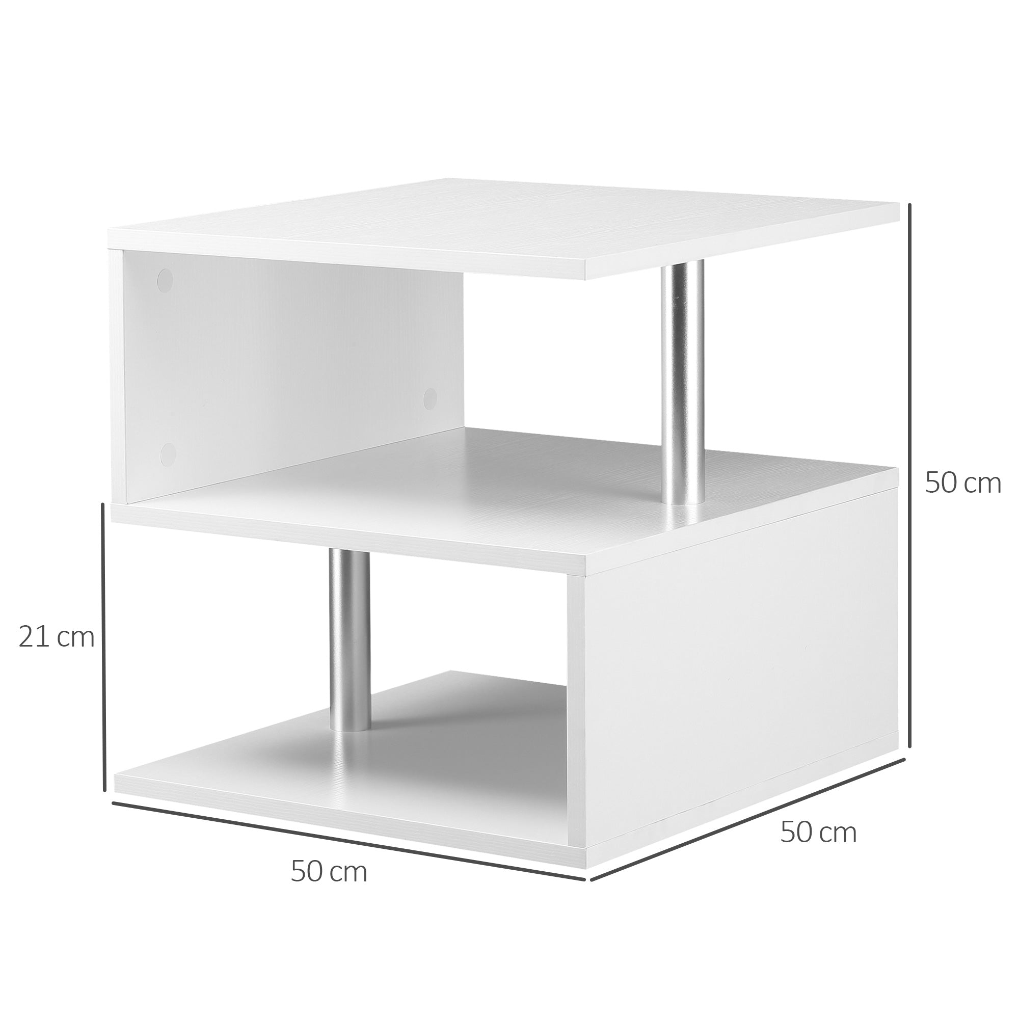 HOMCOM Wooden S Shape Cube Coffee Table 2 Tier Storage Shelves Organizer Office Bookcase Living Room End Desk Stand Display (White) - North Peak Garden Furniture