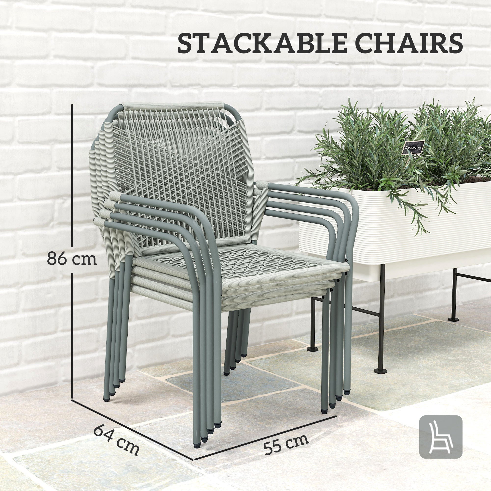 Outsunny Five-Piece PE Rattan Garden Dining Set with Cushions & Stackable Chairs - Light Grey - North Peak Garden Furniture