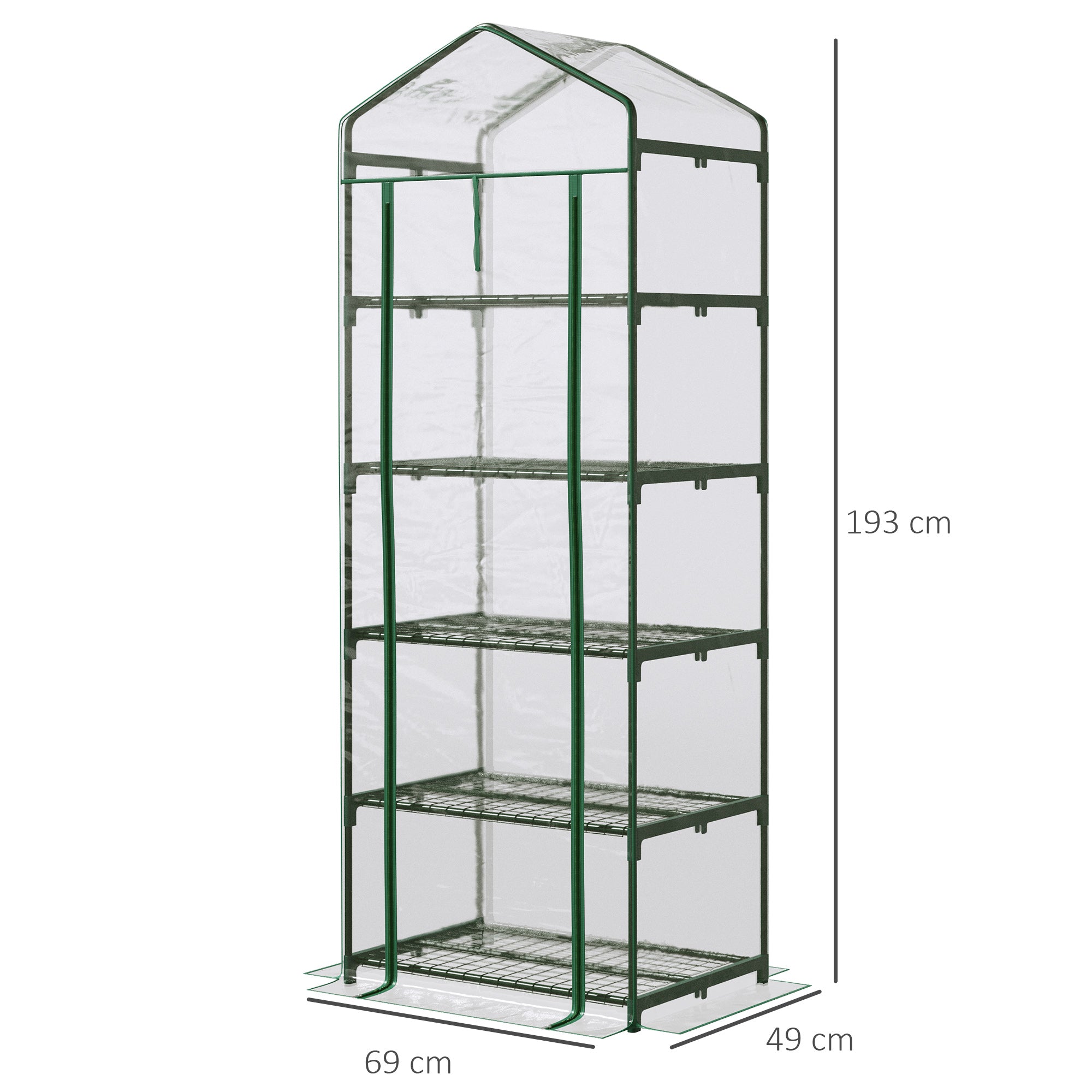 Outsunny 5 Tier Mini Greenhouse Outdoor Flower Stand Green House PVC Cover Portable Shed Metal Frame Transparent 69 x 49 x 193cm