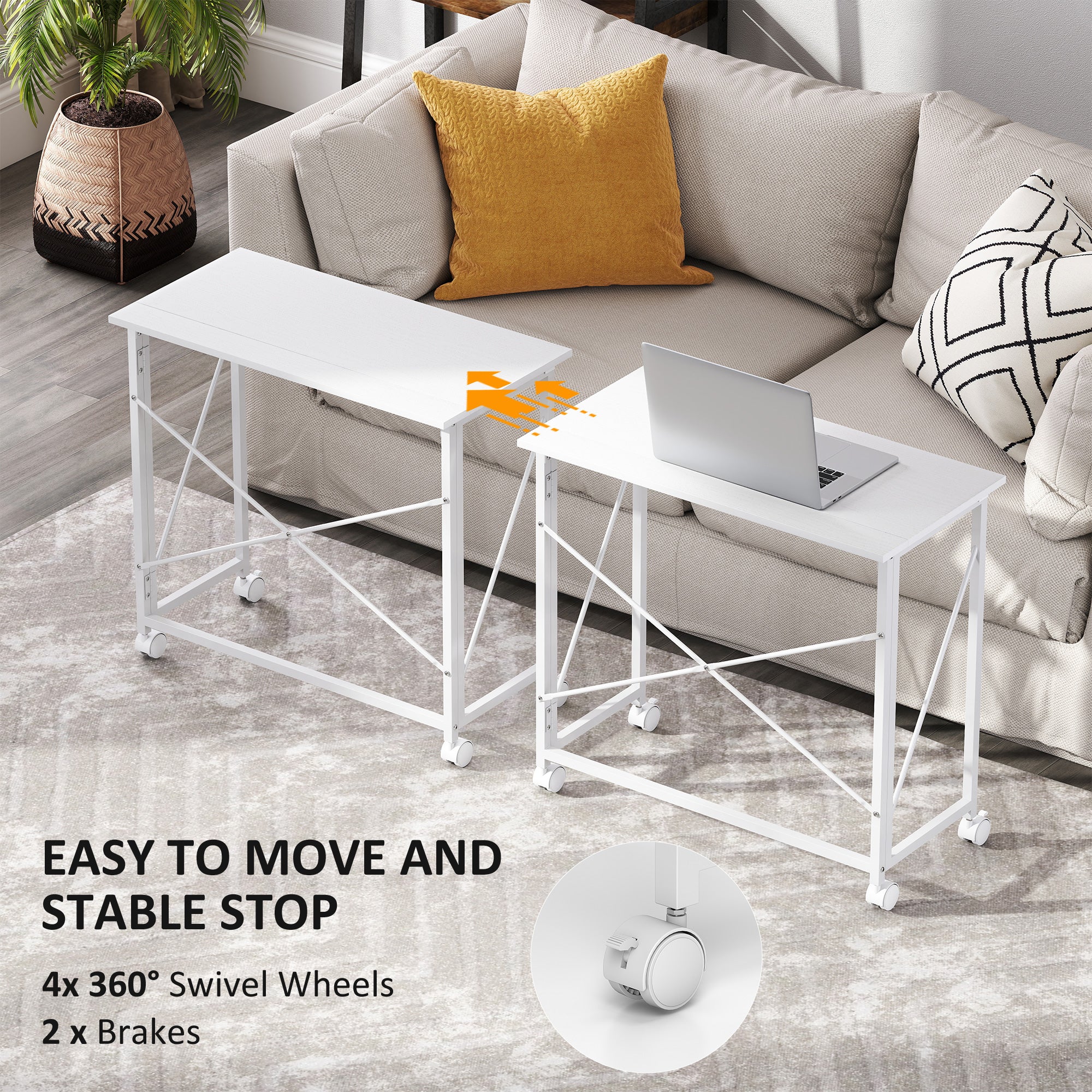 HOMCOM 80 cm Folding Desk on Wheels - White - North Peak Garden Furniture